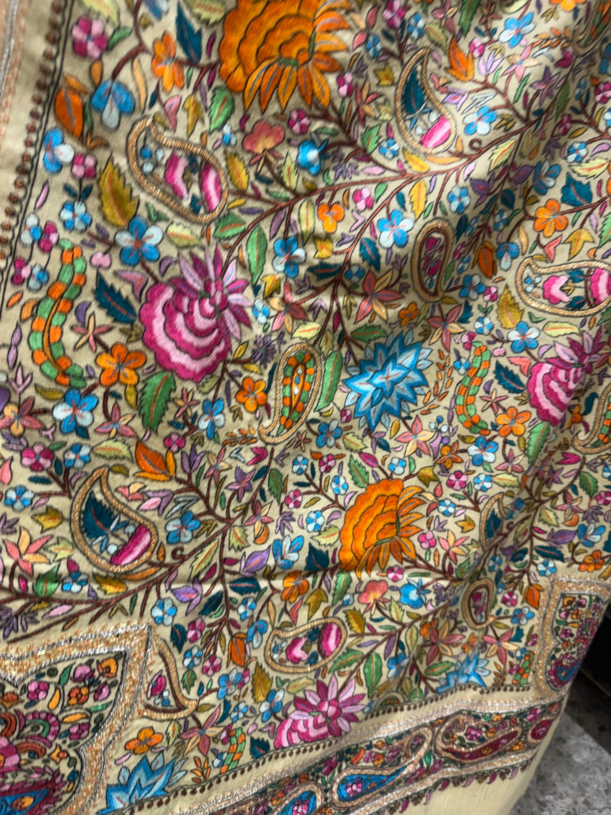 Ladies Pure Pashmina Chashme Bulbul Hand Embroidered Shawl with Tilla Koniyas — Hand Woven, Pure Pashmina, Kashmir, view 14