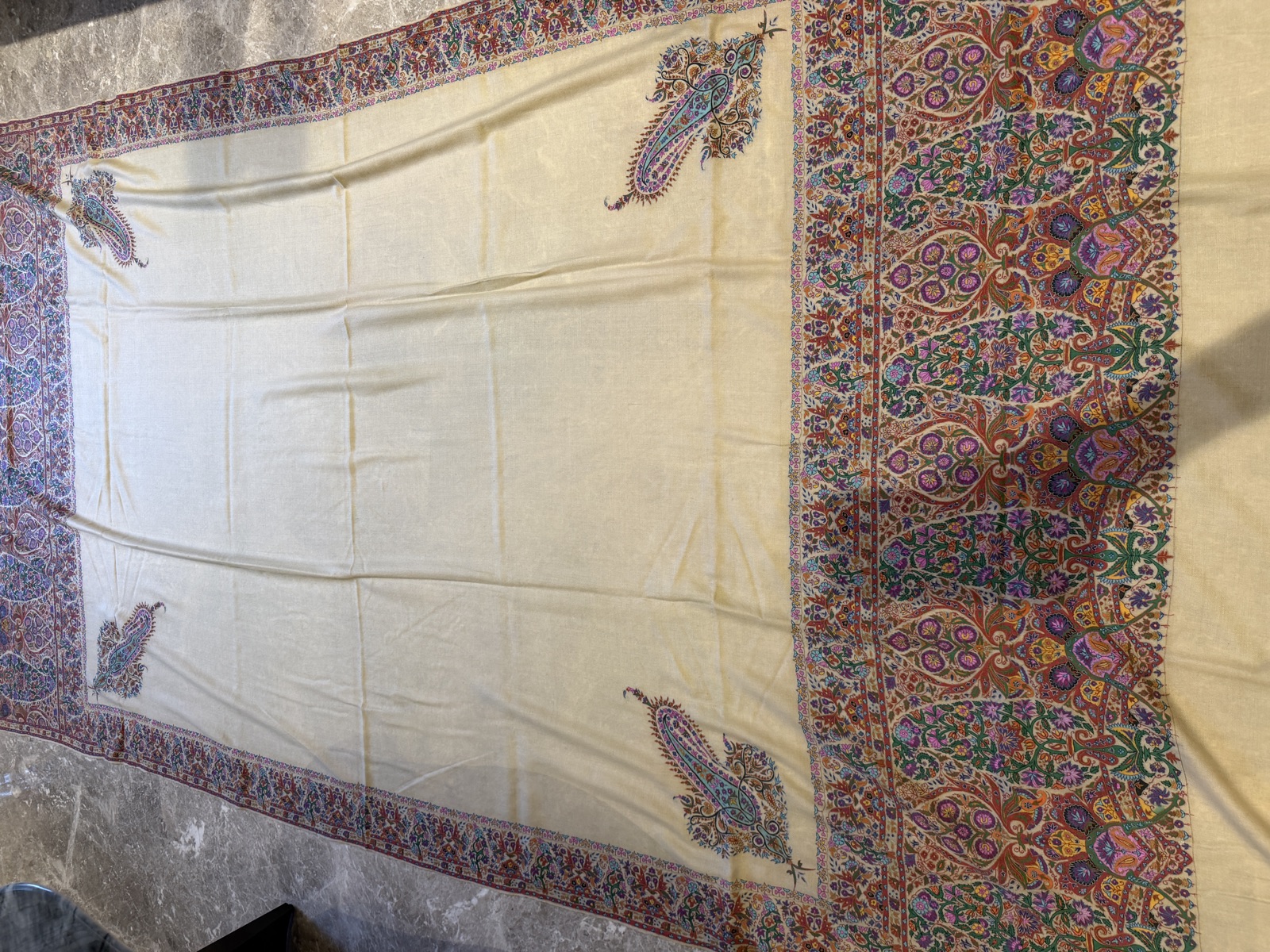 Men's Pure Pashmina Hand-Painted Kalamkari Shawl with Embroidery — Pashmina, Kashmir