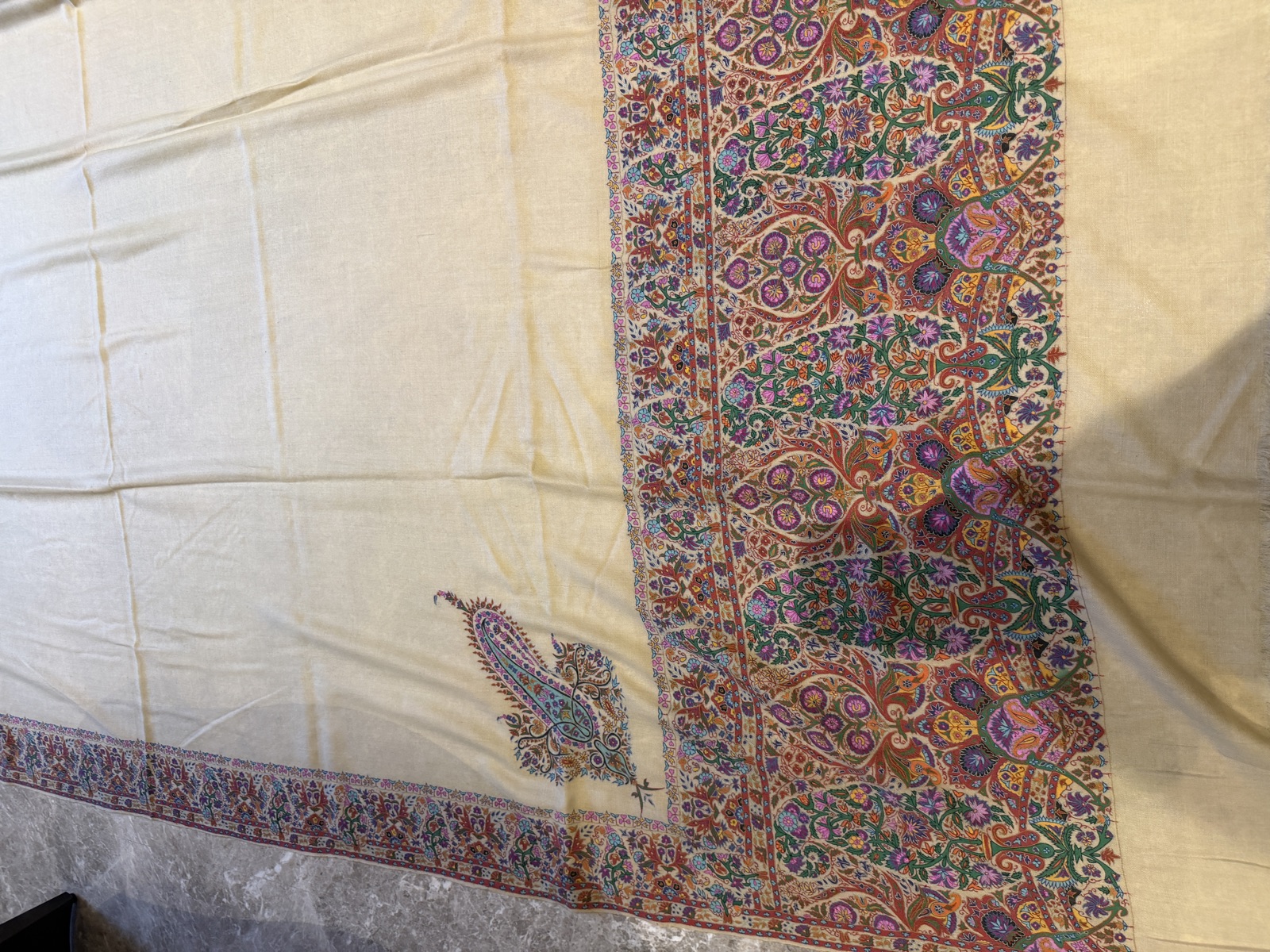 Men's Pure Pashmina Hand-Painted Kalamkari Shawl with Embroidery — Pashmina, Kashmir, view 2