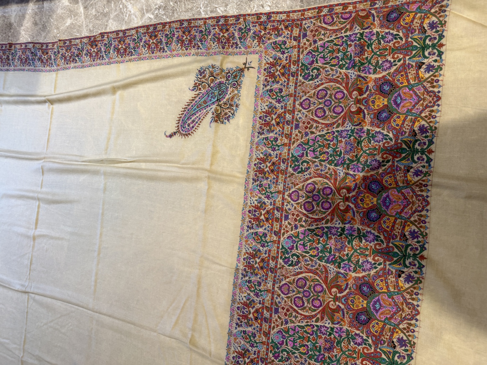 Men's Pure Pashmina Hand-Painted Kalamkari Shawl with Embroidery — Pashmina, Kashmir, view 3