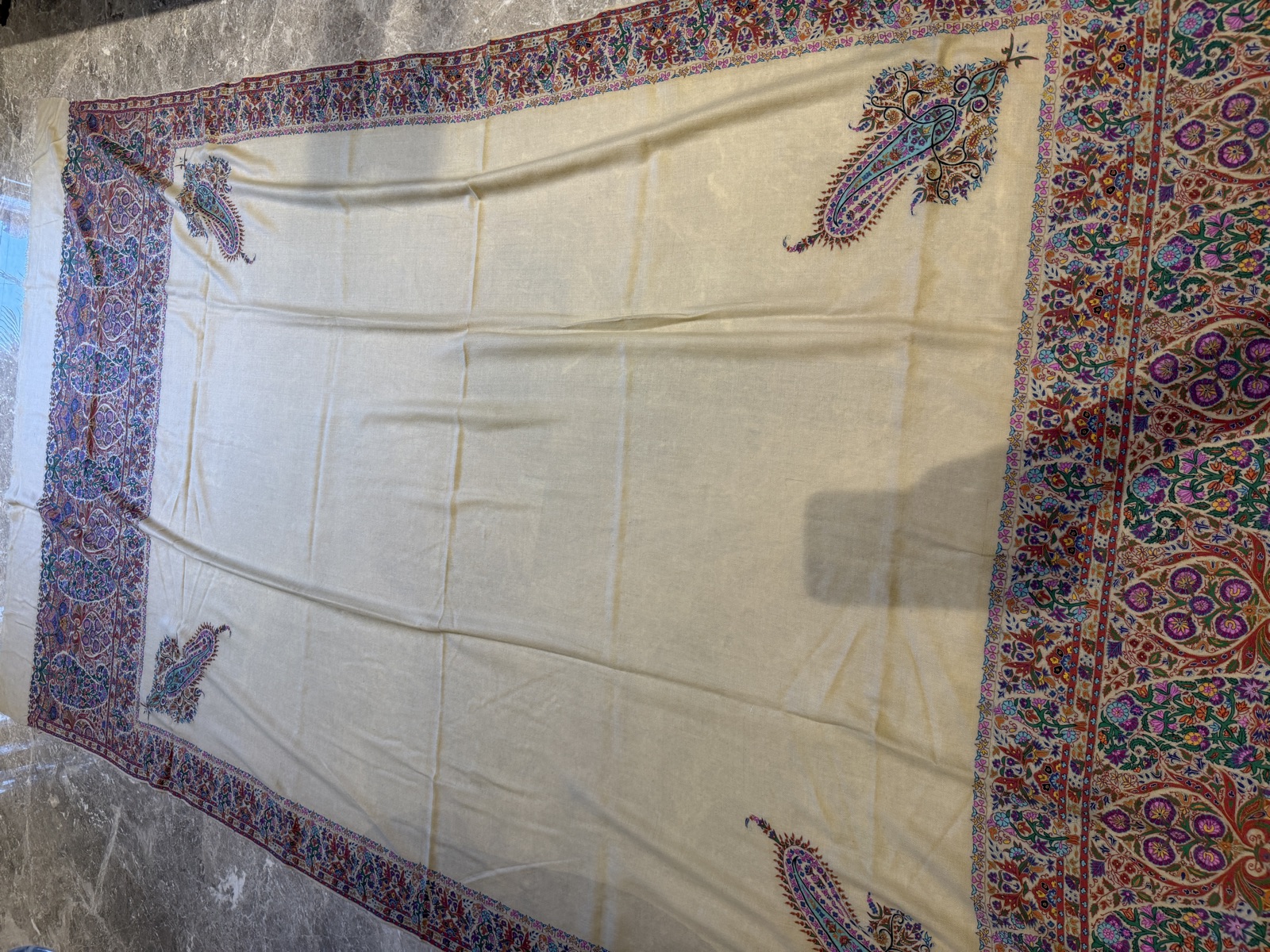 Men's Pure Pashmina Hand-Painted Kalamkari Shawl with Embroidery — Pashmina, Kashmir, view 4
