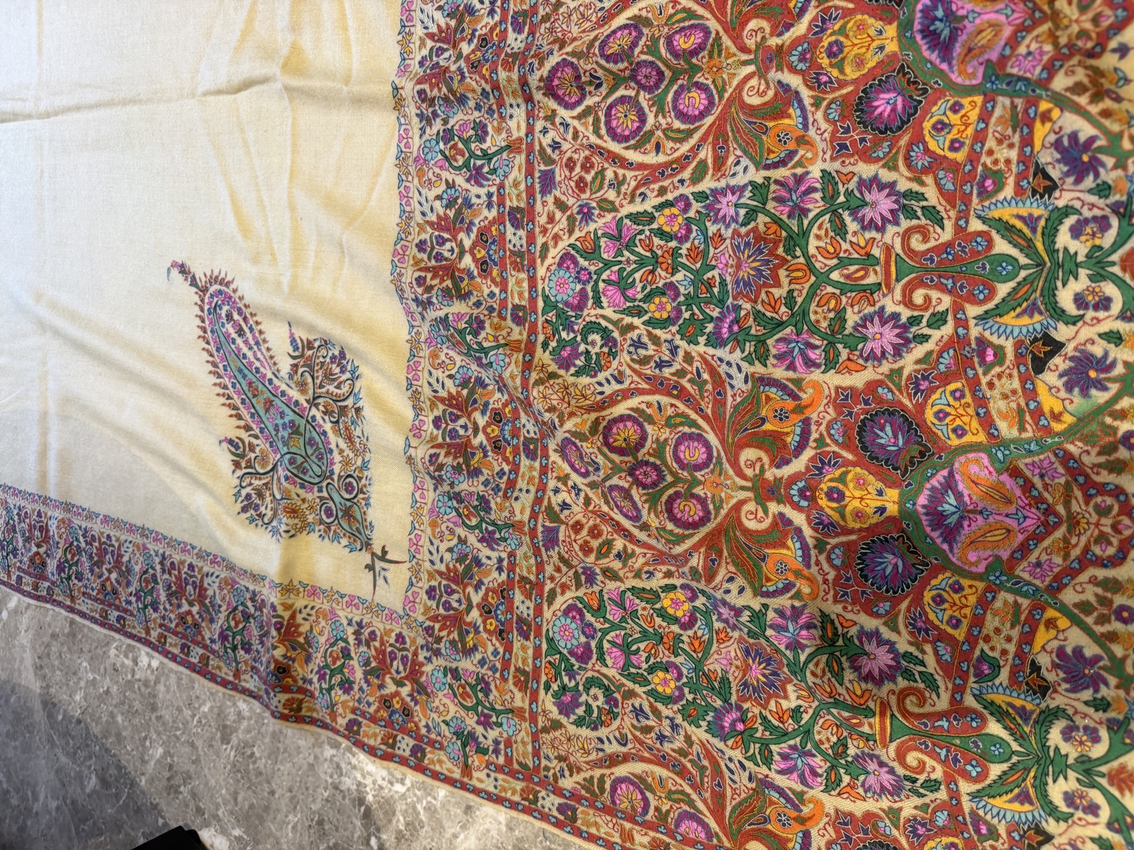Men's Pure Pashmina Hand-Painted Kalamkari Shawl with Embroidery — Pashmina, Kashmir, view 5