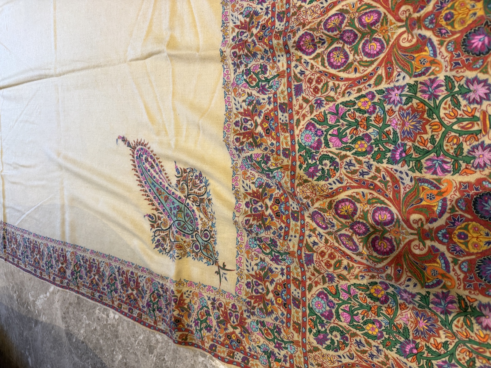 Men's Pure Pashmina Hand-Painted Kalamkari Shawl with Embroidery — Pashmina, Kashmir, view 6