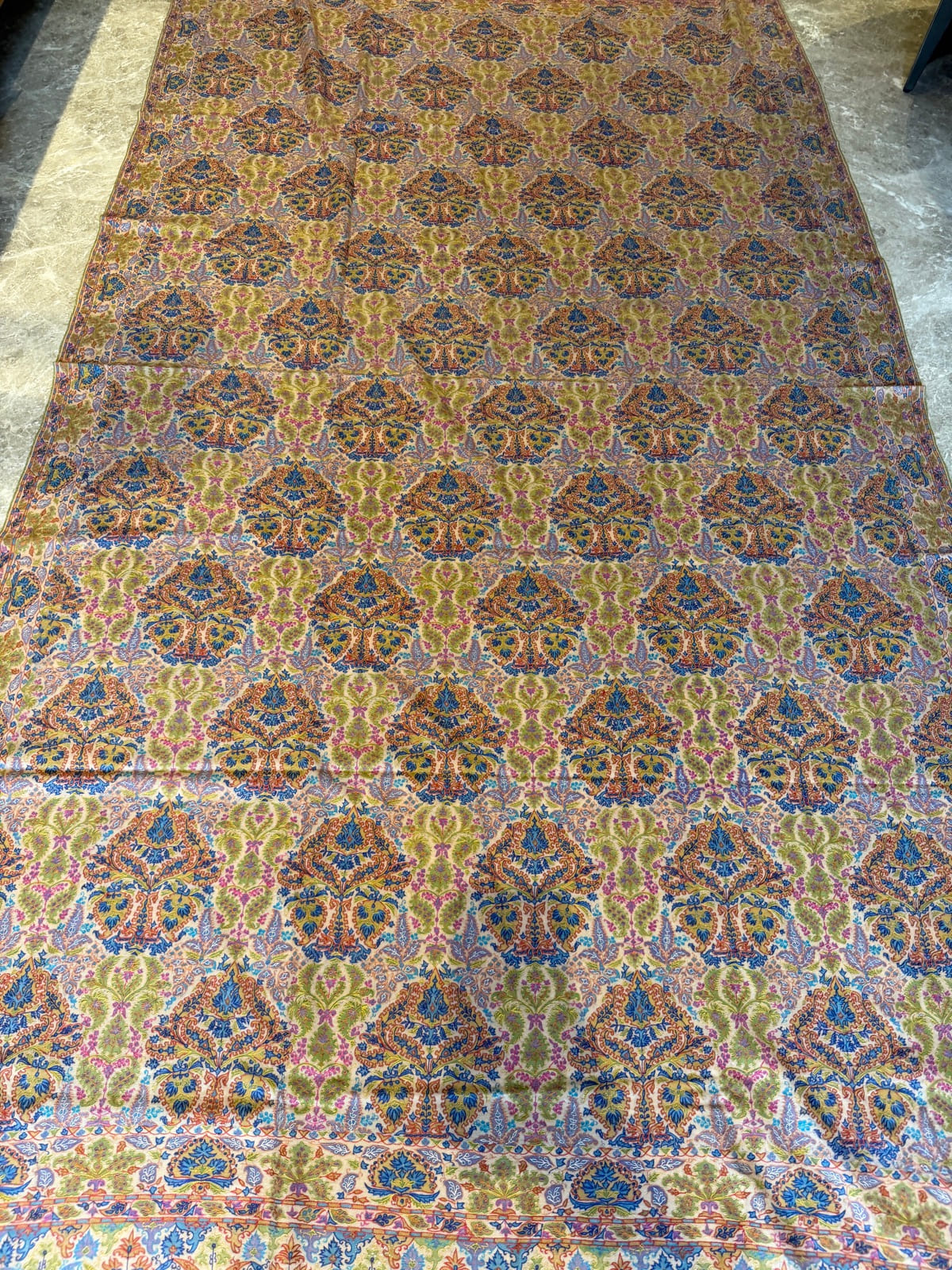 Men's Pure Pashmina Hand-Painted Kalamkari Shawl with Sozni Needlework — Pure Pashmina, Kashmir