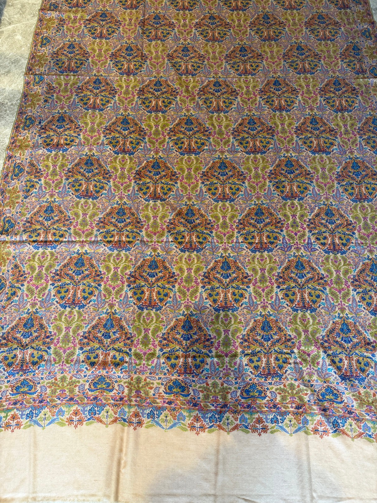 Men's Pure Pashmina Hand-Painted Kalamkari Shawl with Sozni Needlework — Pure Pashmina, Kashmir, view 2