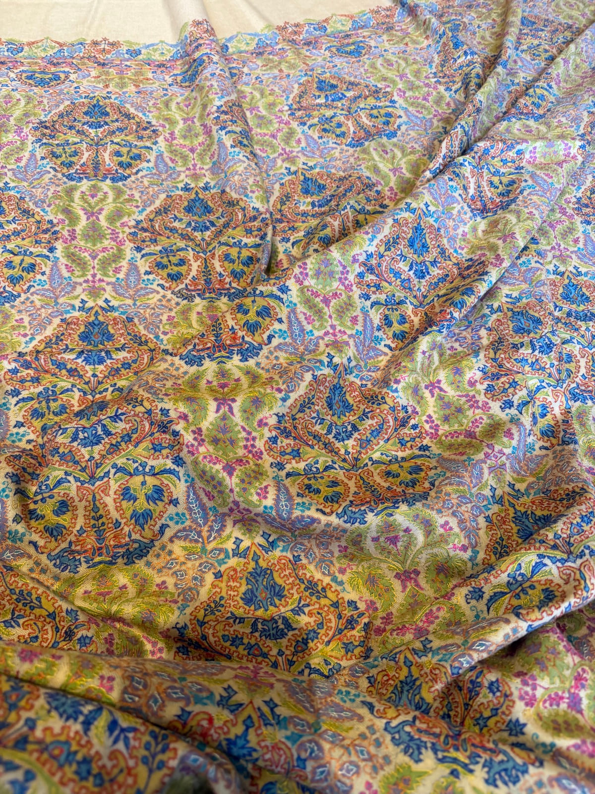 Men's Pure Pashmina Hand-Painted Kalamkari Shawl with Sozni Needlework — Pure Pashmina, Kashmir, view 6