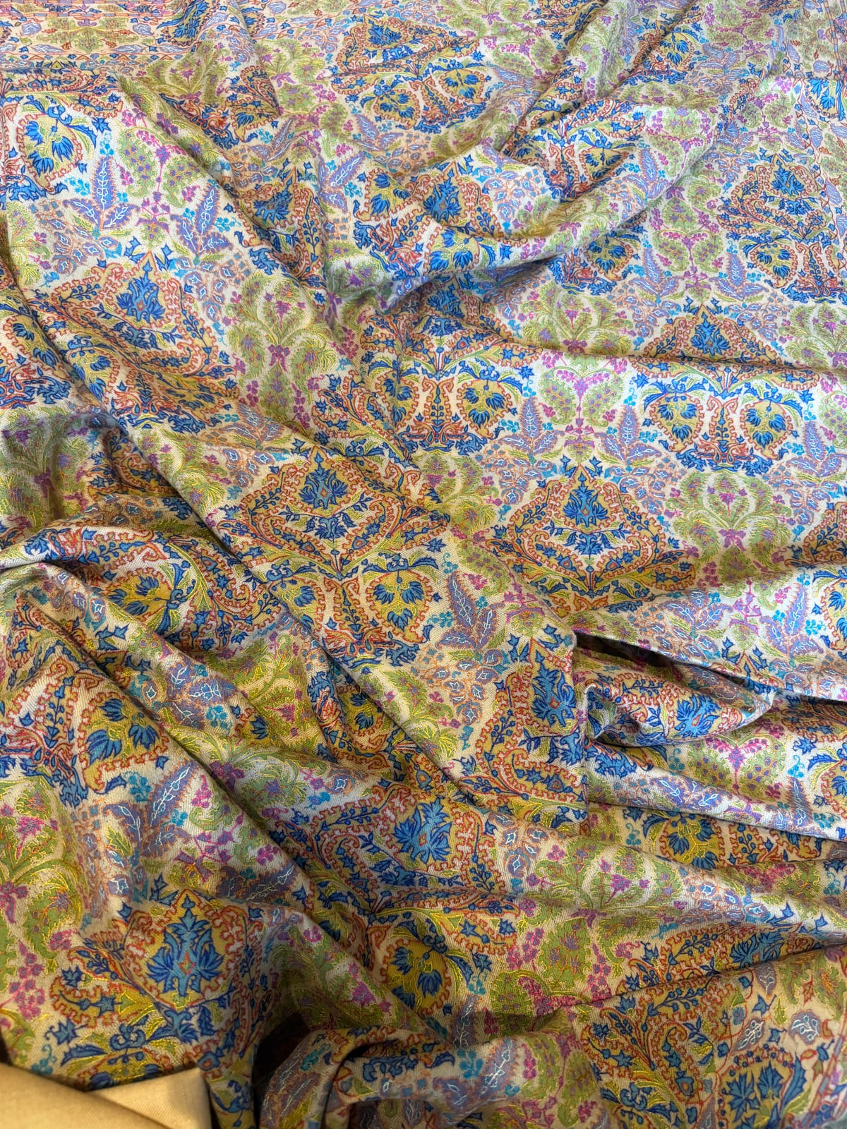 Men's Pure Pashmina Hand-Painted Kalamkari Shawl with Sozni Needlework — Pure Pashmina, Kashmir, view 8