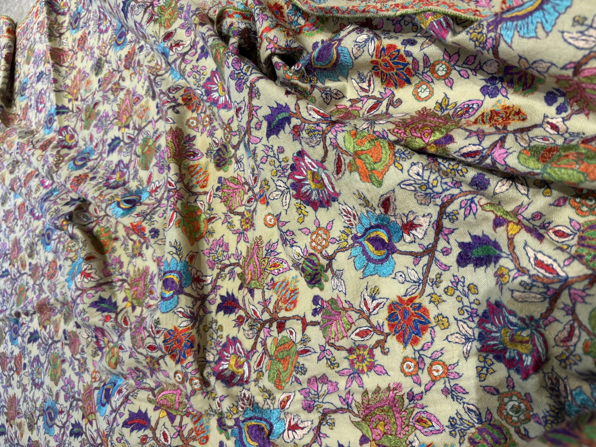 Men's Pure Pashmina All-Over Hand Embroidered Sozni Shawl — Pashmina, Kashmir, view 7