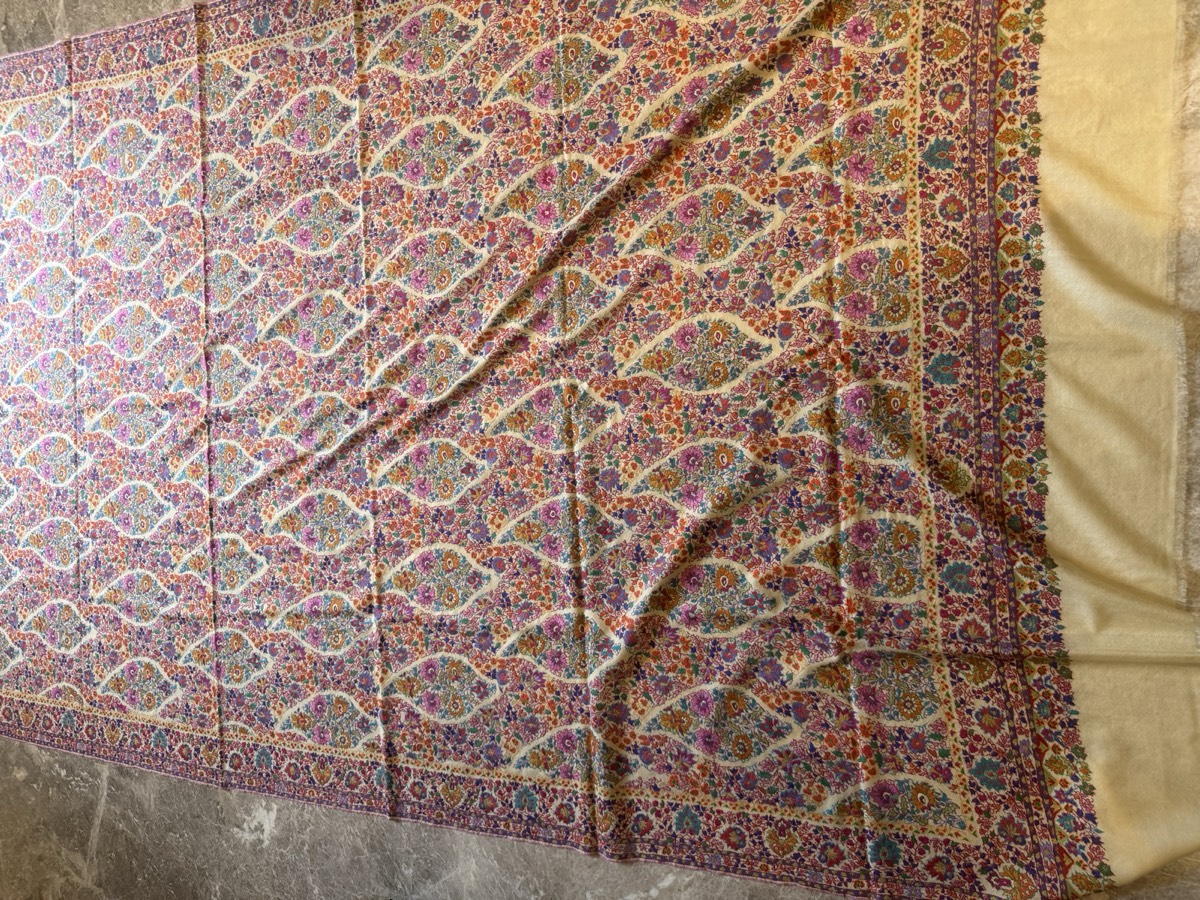 Men's Pure Pashmina All-Over Hand Embroidered Sozni Needlework Shawl — Hand Woven, Pure Pashmina, Kashmir