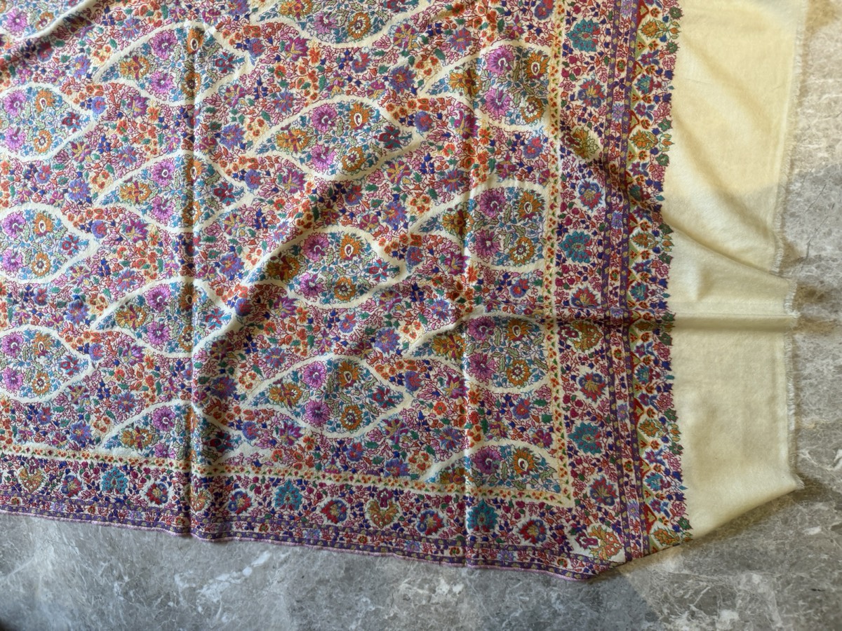 Men's Pure Pashmina All-Over Hand Embroidered Sozni Needlework Shawl — Hand Woven, Pure Pashmina, Kashmir, view 3