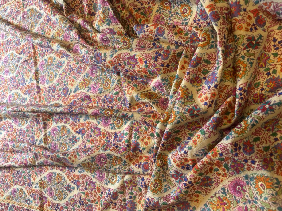 Men's Pure Pashmina All-Over Hand Embroidered Sozni Needlework Shawl — Hand Woven, Pure Pashmina, Kashmir, view 6