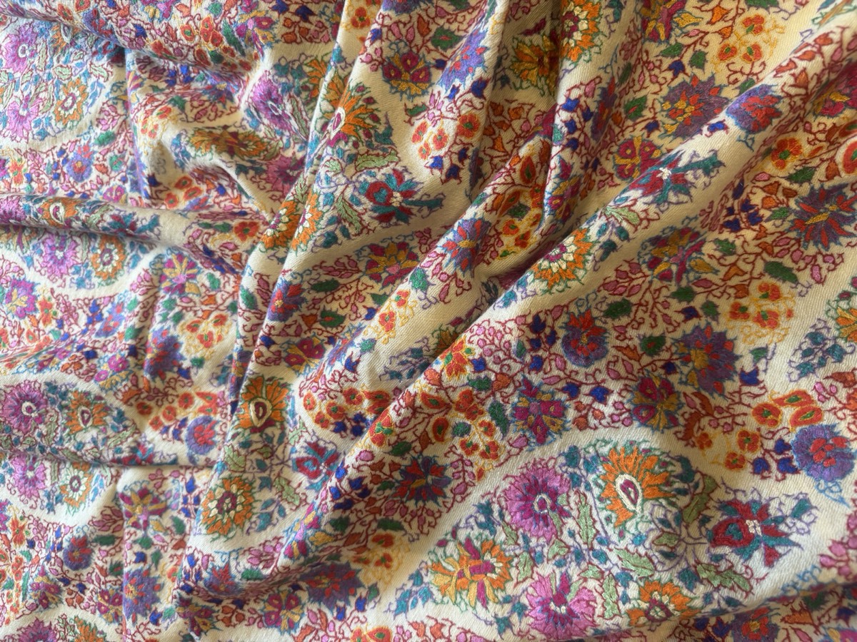 Men's Pure Pashmina All-Over Hand Embroidered Sozni Needlework Shawl — Hand Woven, Pure Pashmina, Kashmir, view 7