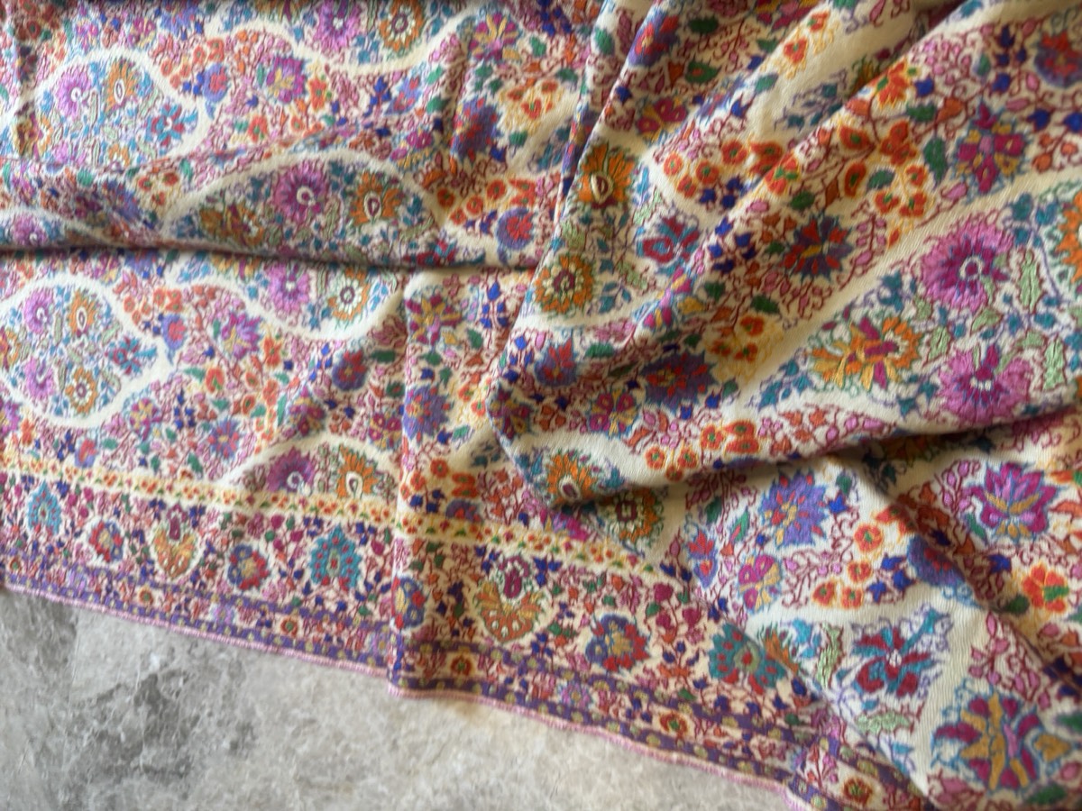 Men's Pure Pashmina All-Over Hand Embroidered Sozni Needlework Shawl — Hand Woven, Pure Pashmina, Kashmir, view 8