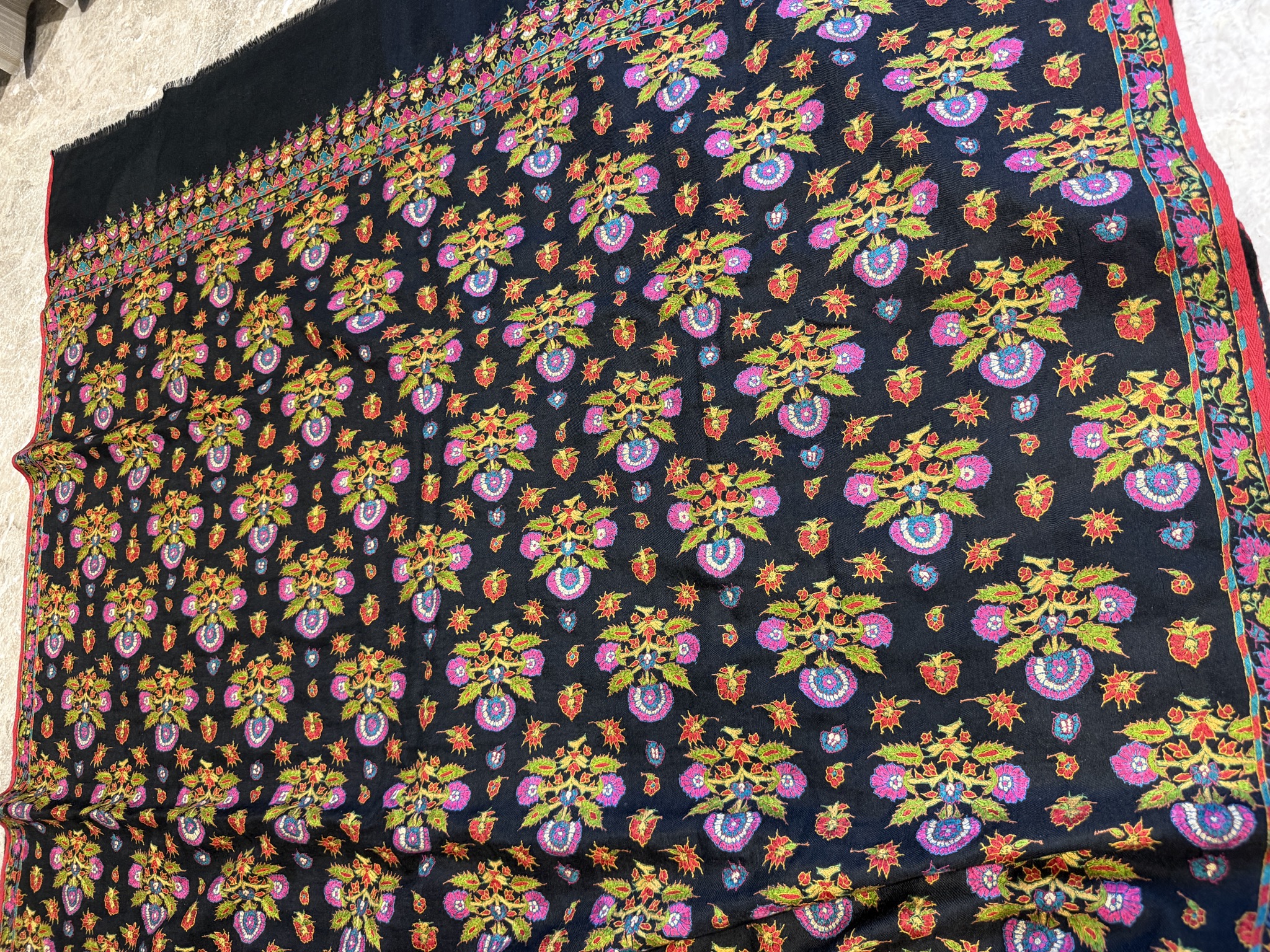 Black Pure Pashmina Hand Embroidered Sozni Saree — Embroidered, Pashmina, Kashmir, view 7