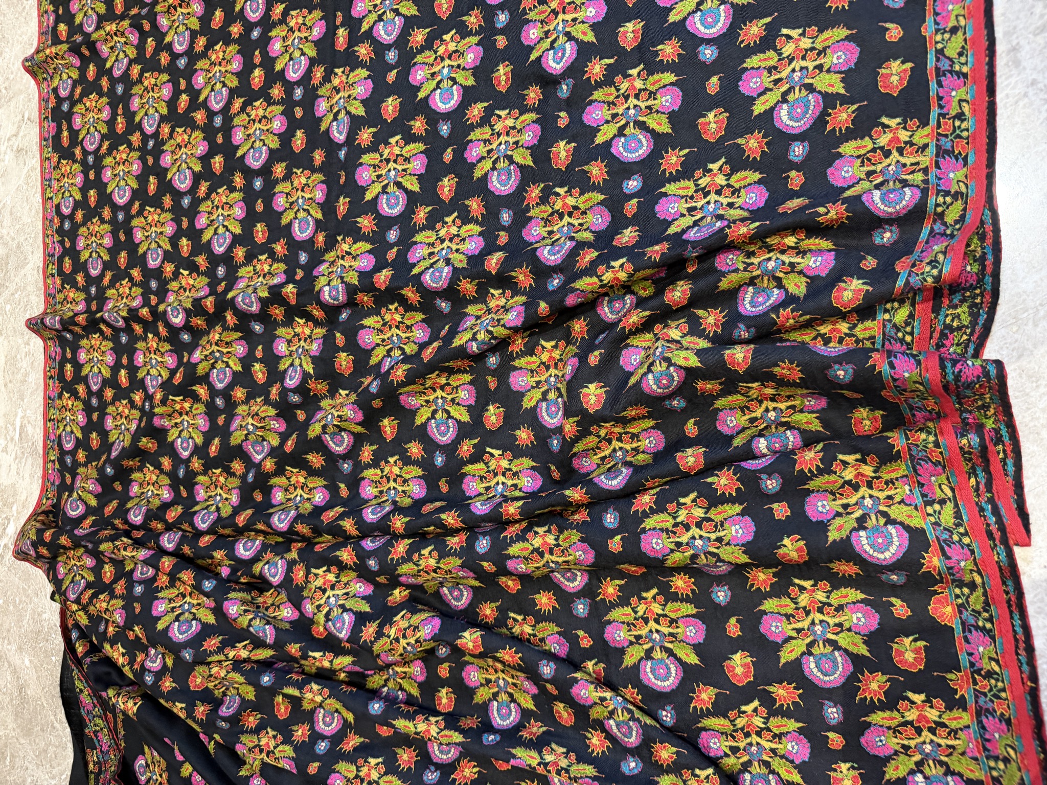 Black Pure Pashmina Hand Embroidered Sozni Saree — Embroidered, Pashmina, Kashmir, view 8