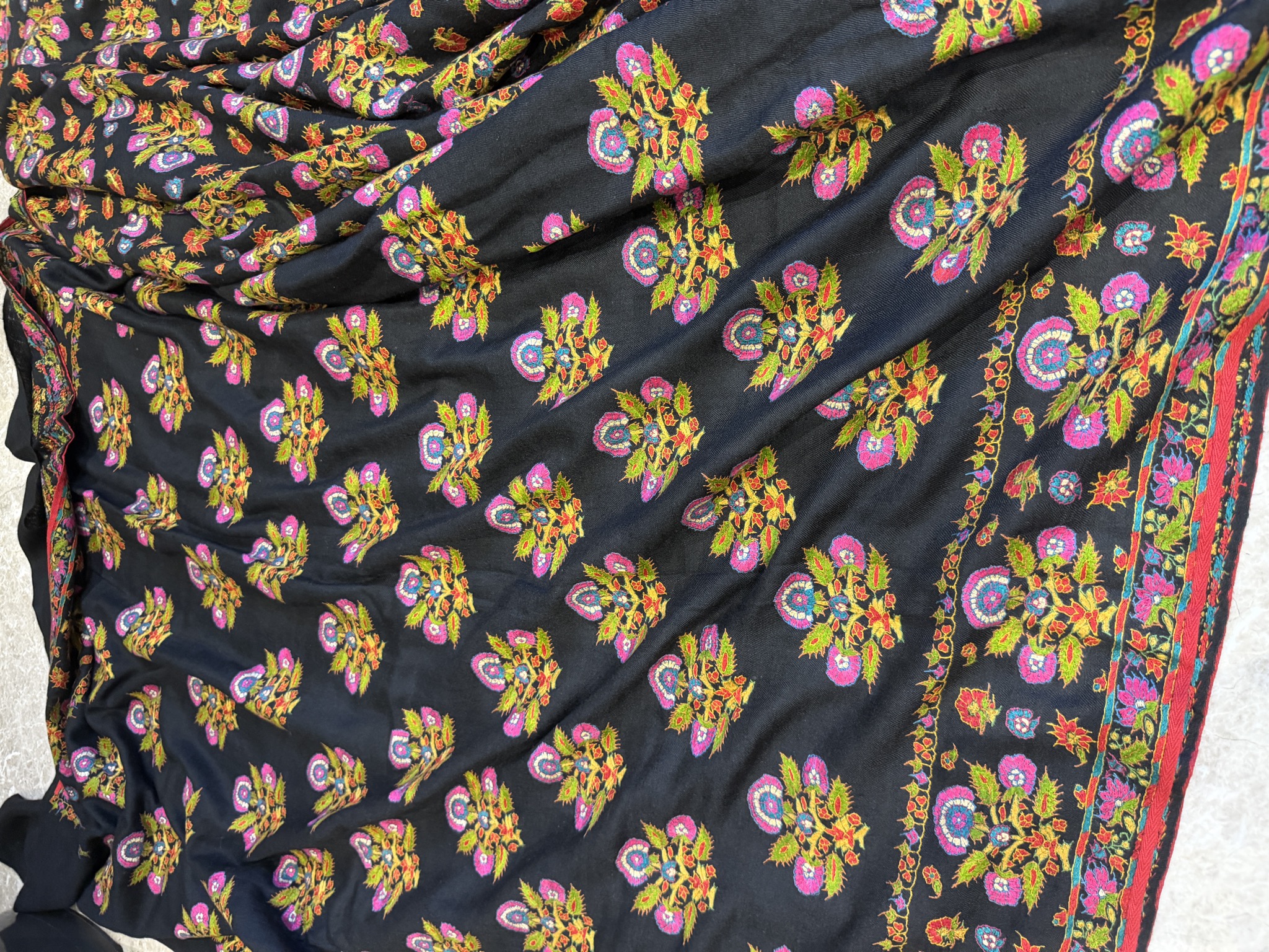 Black Pure Pashmina Hand Embroidered Sozni Saree — Embroidered, Pashmina, Kashmir, view 10