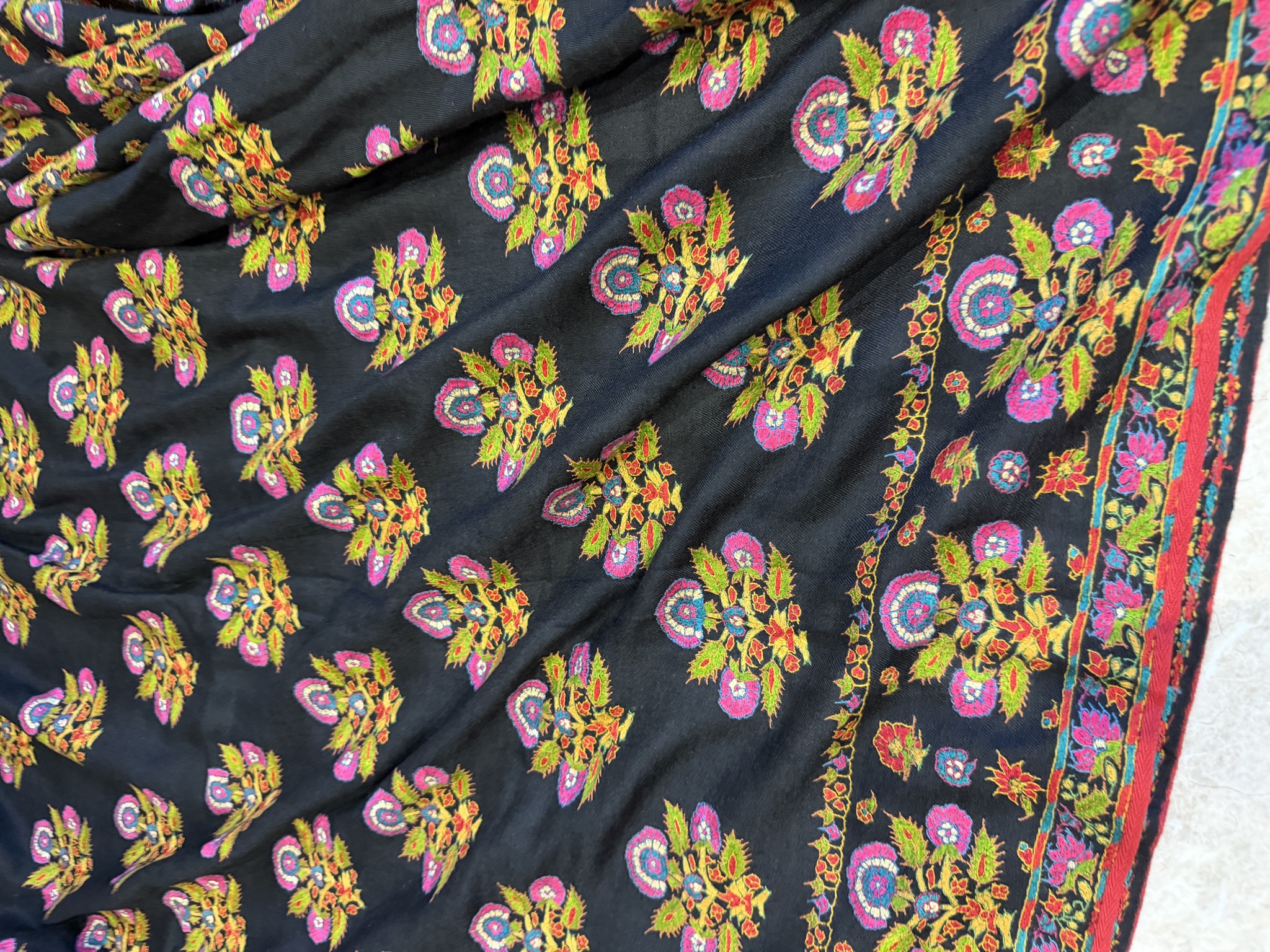 Black Pure Pashmina Hand Embroidered Sozni Saree — Embroidered, Pashmina, Kashmir, view 11