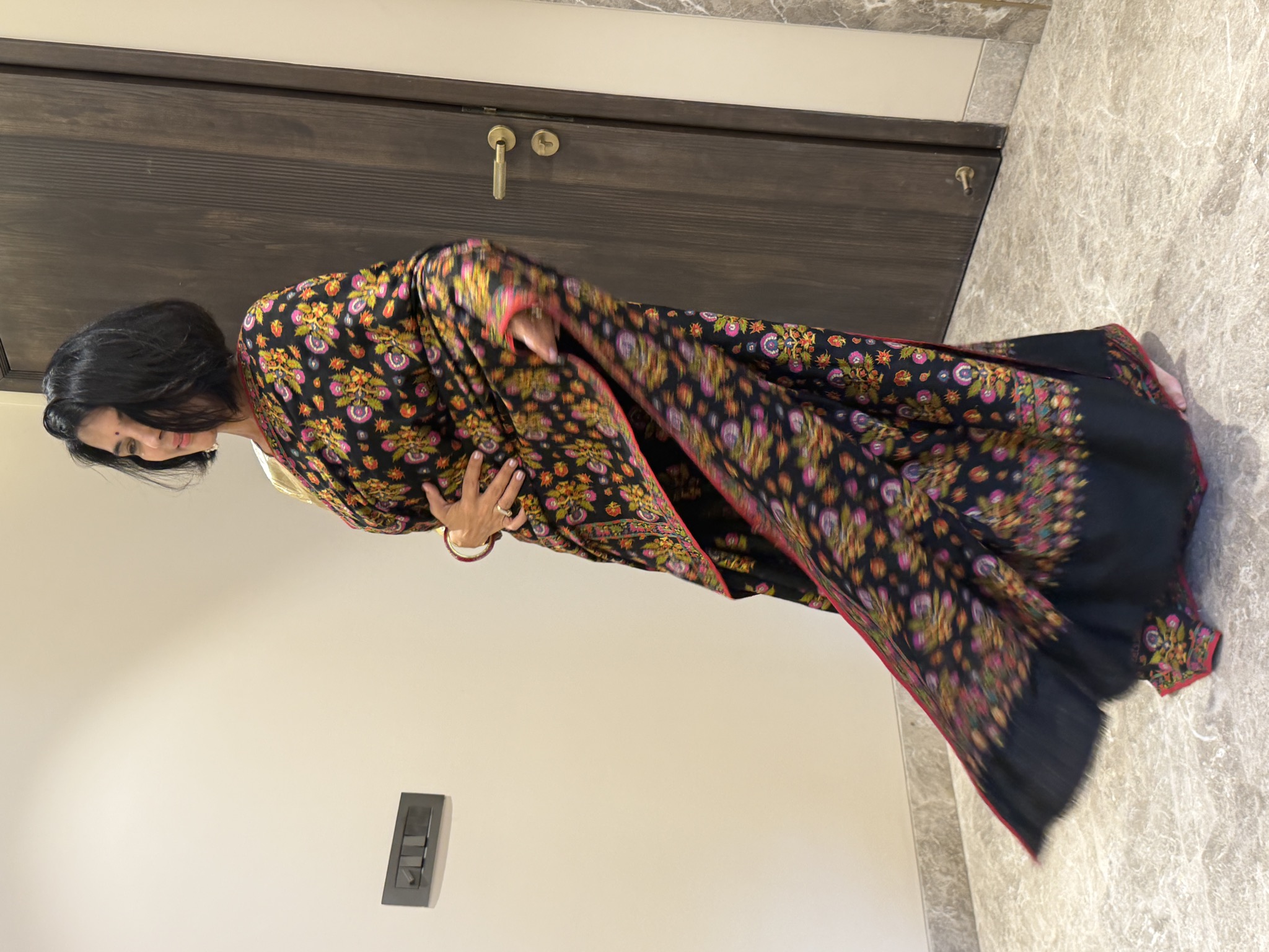 Black Pure Pashmina Hand Embroidered Sozni Saree — Embroidered, Pashmina, Kashmir
