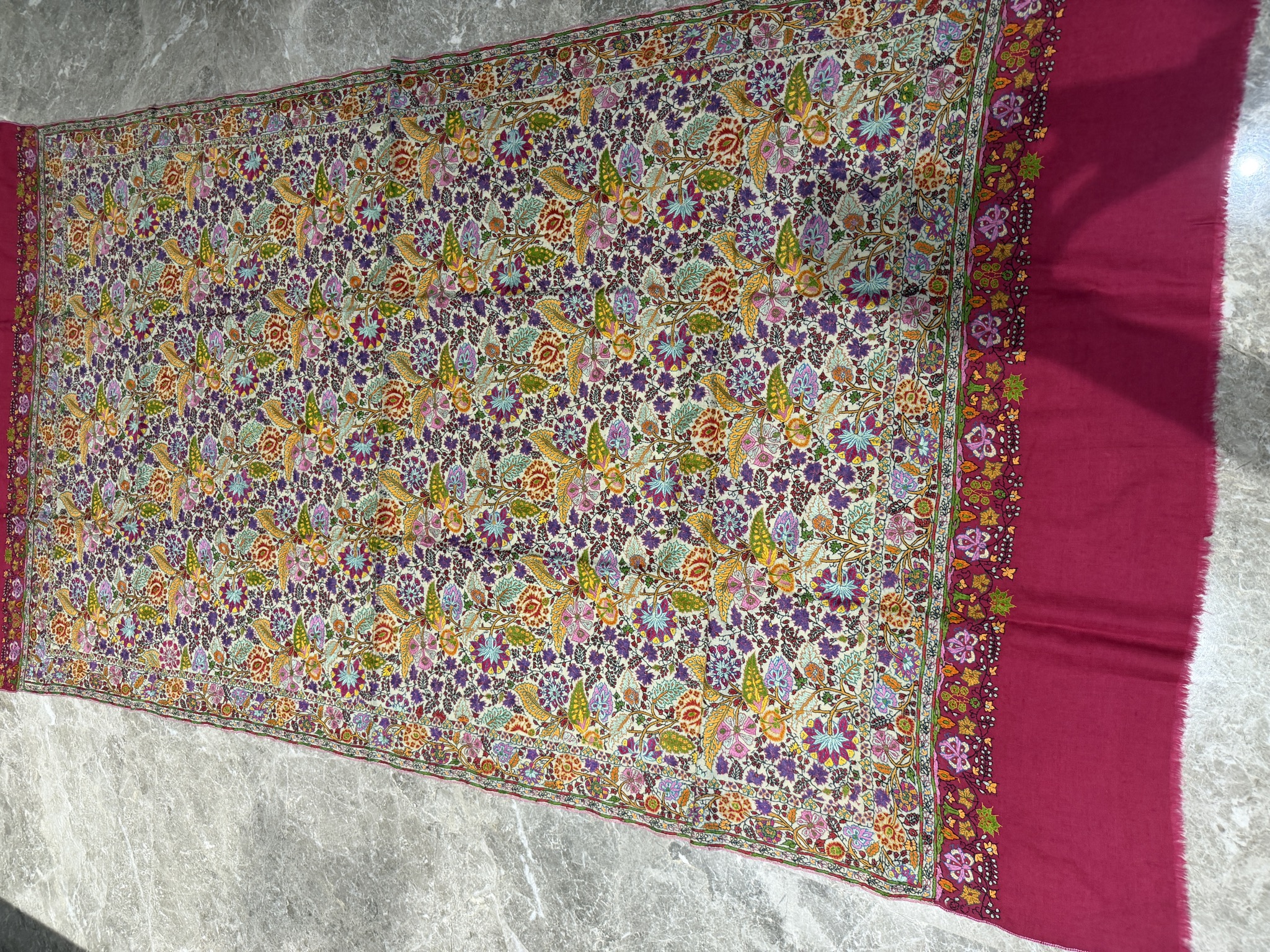 Ladies Pure Pashmina Hand Embroidered Sozni Needlework Shawl — Hand Woven, Pure Pashmina, Kashmir