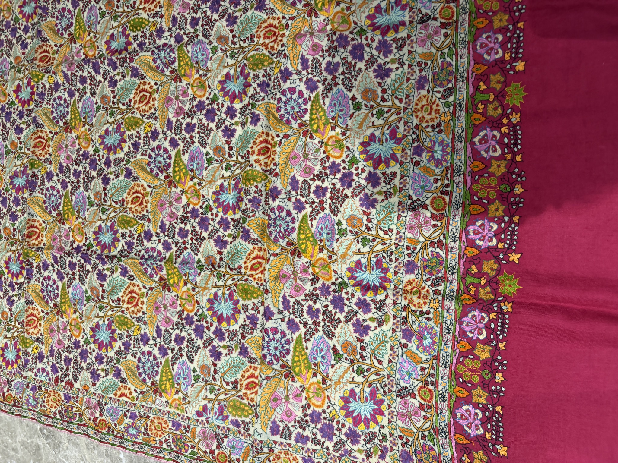 Ladies Pure Pashmina Hand Embroidered Sozni Needlework Shawl — Hand Woven, Pure Pashmina, Kashmir, view 2