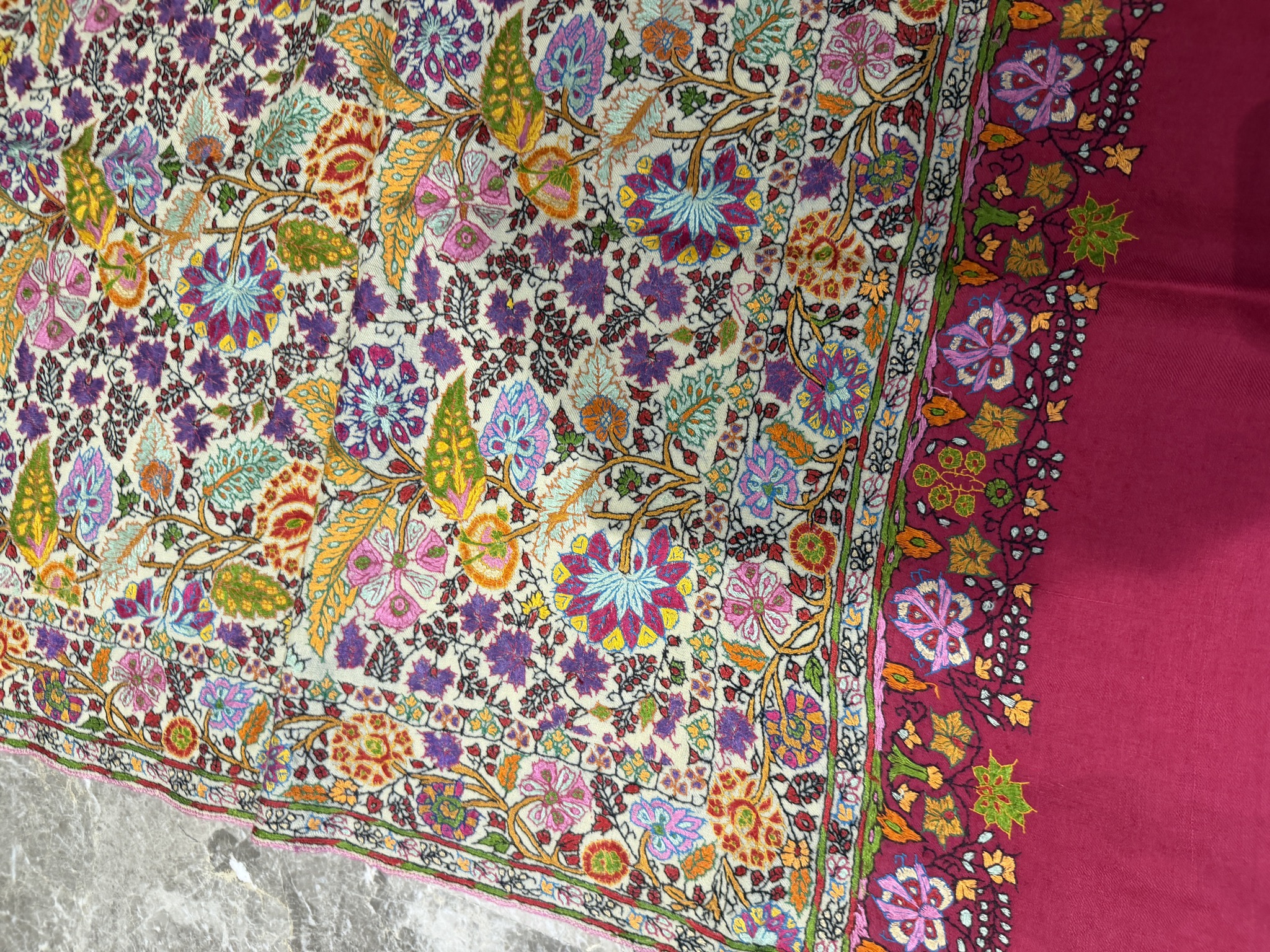 Ladies Pure Pashmina Hand Embroidered Sozni Needlework Shawl — Hand Woven, Pure Pashmina, Kashmir, view 3