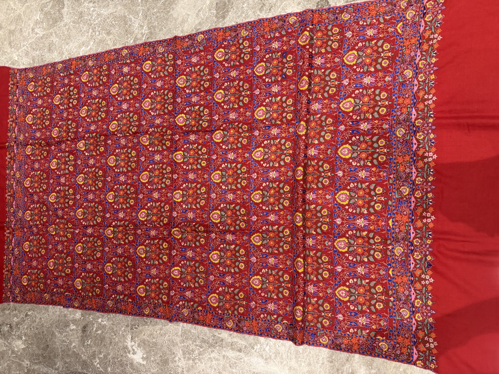 Pure Pashmina Hand Embroidered Sozni Shawl in Crimson — Pashmina, Kashmir