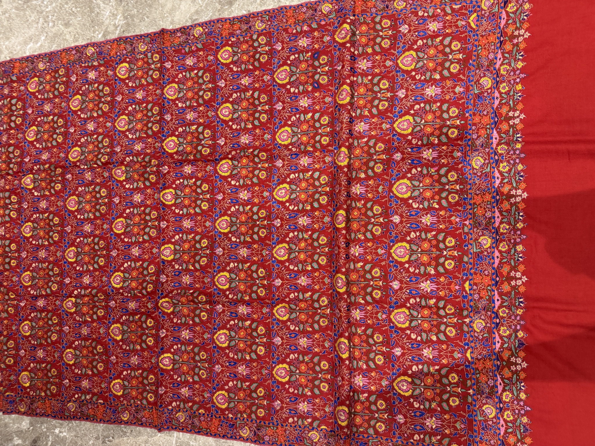 Pure Pashmina Hand Embroidered Sozni Shawl in Crimson — Pashmina, Kashmir, view 2