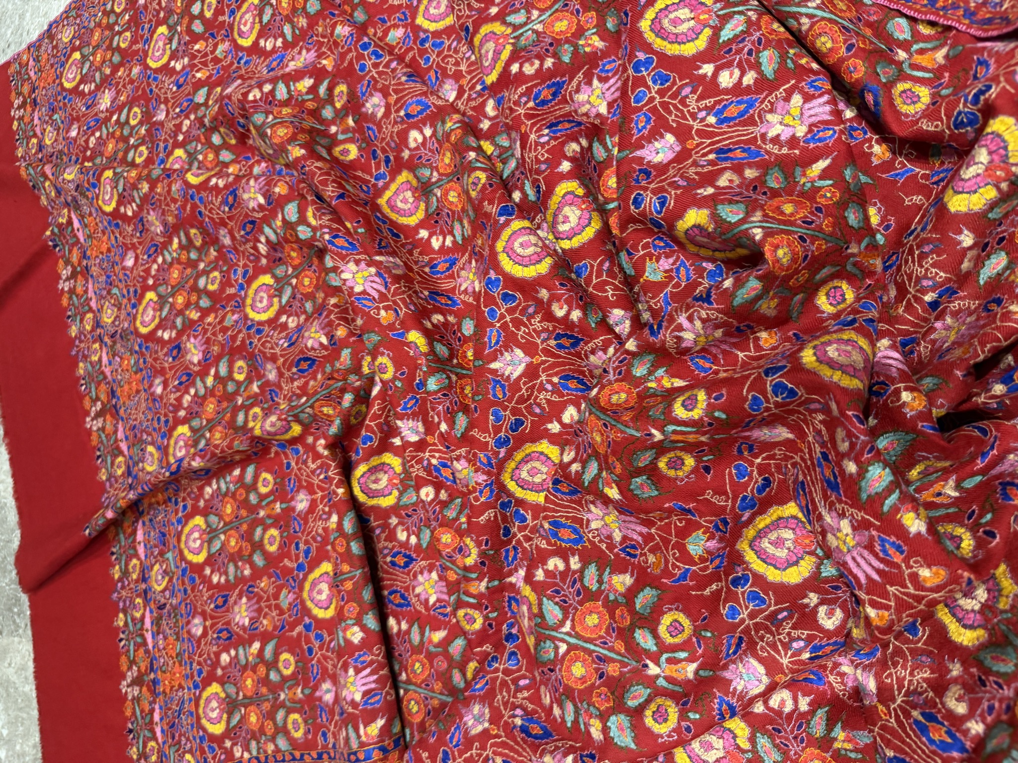 Pure Pashmina Hand Embroidered Sozni Shawl in Crimson — Pashmina, Kashmir, view 5