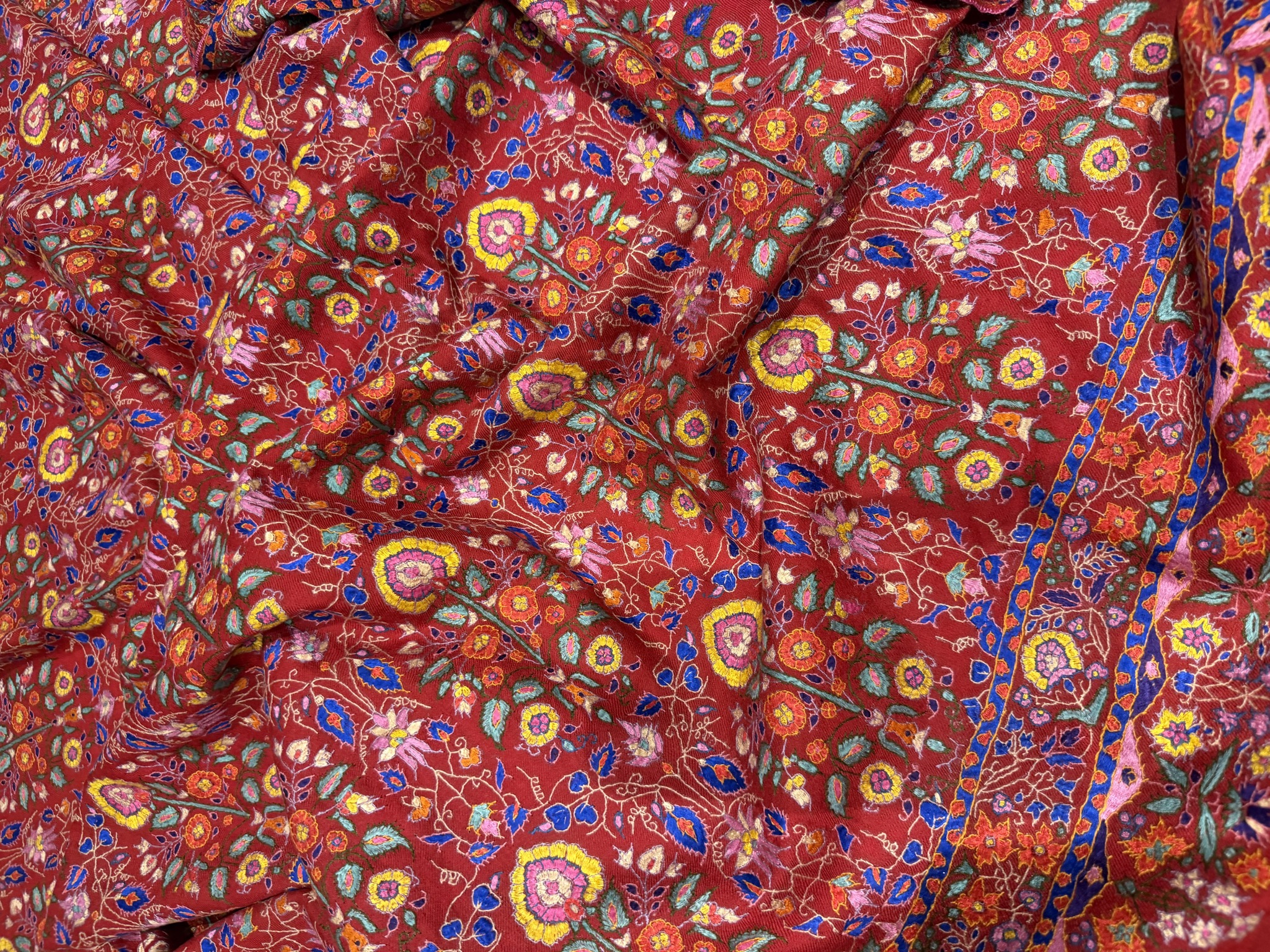 Pure Pashmina Hand Embroidered Sozni Shawl in Crimson — Pashmina, Kashmir, view 7