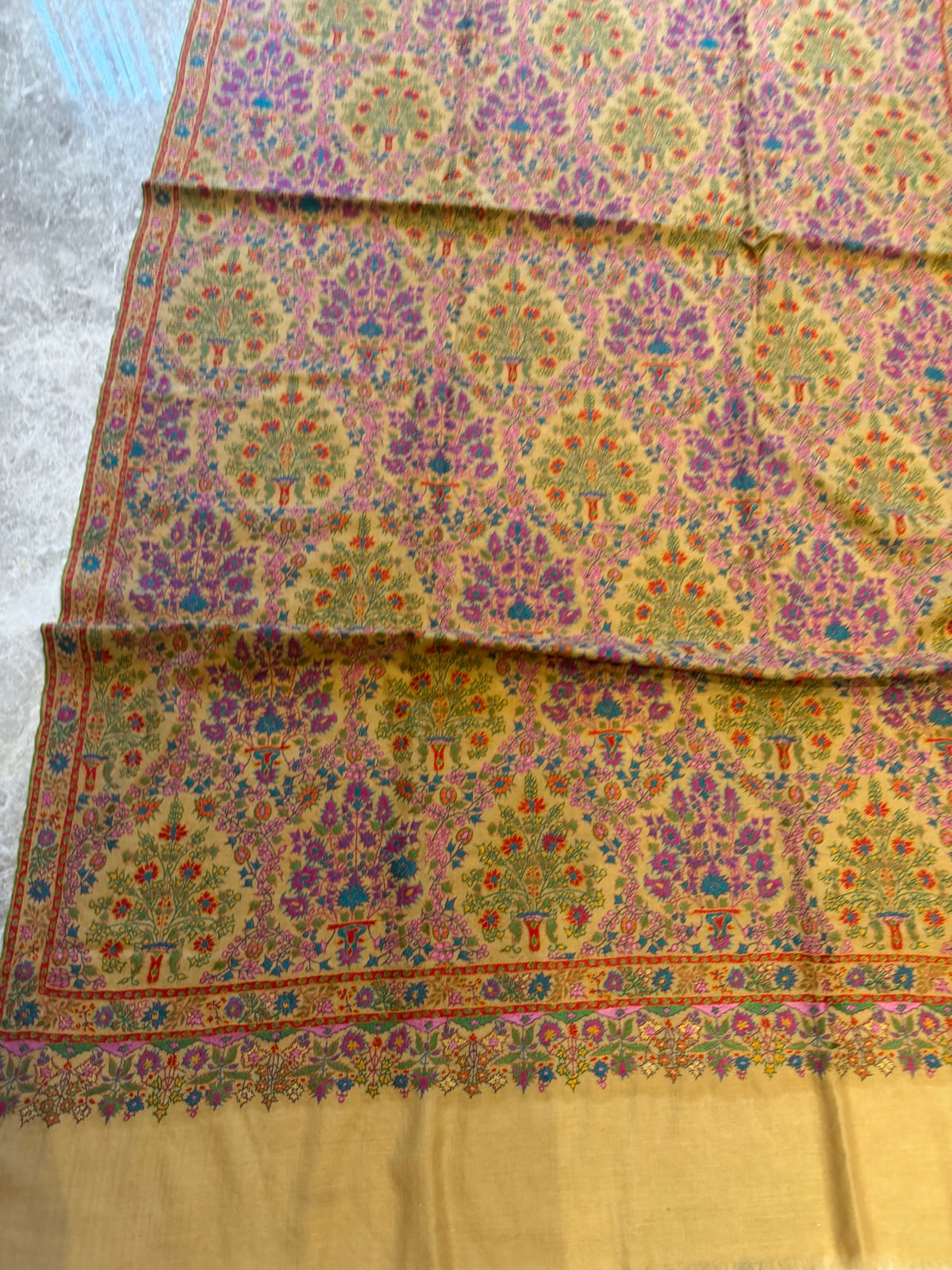 Ladies Pure Pashmina Hand Embroidered Sozni Needlework Shawl in Mustard — Hand Woven, Pure Pashmina, Kashmir, view 15