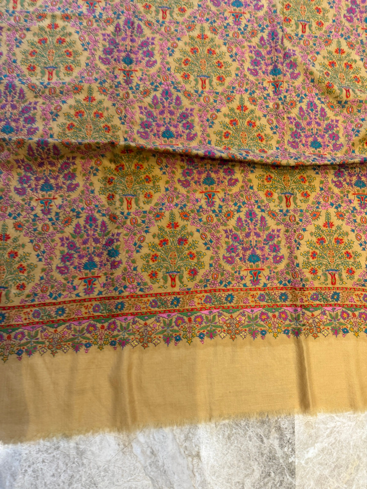 Ladies Pure Pashmina Hand Embroidered Sozni Needlework Shawl in Mustard — Hand Woven, Pure Pashmina, Kashmir, view 16