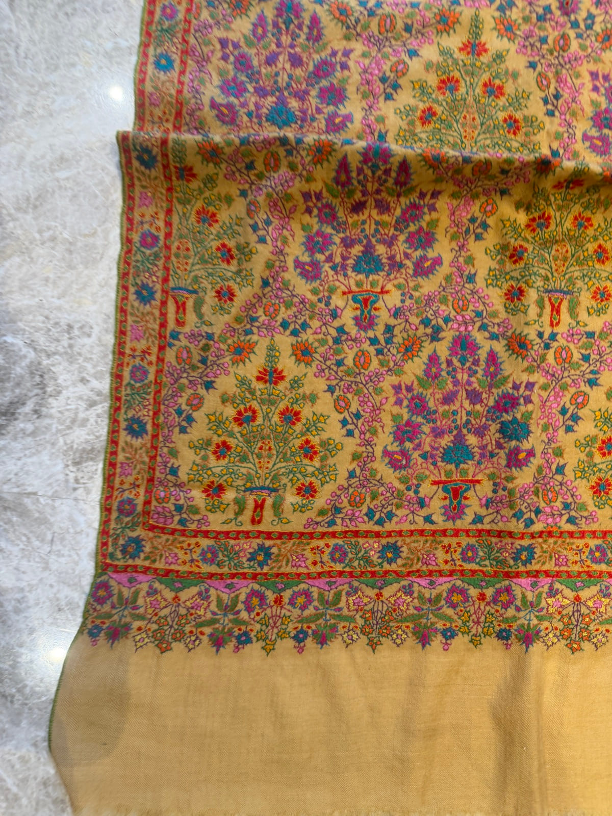 Ladies Pure Pashmina Hand Embroidered Sozni Needlework Shawl in Mustard — Hand Woven, Pure Pashmina, Kashmir, view 17