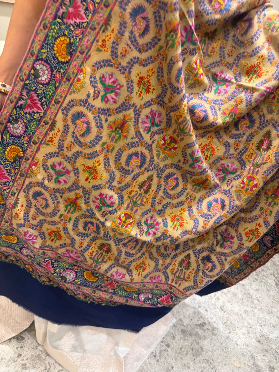 Pure Pashmina Hand Embroidered Sozni Shawl in Natural — Pashmina, Kashmir, view 5