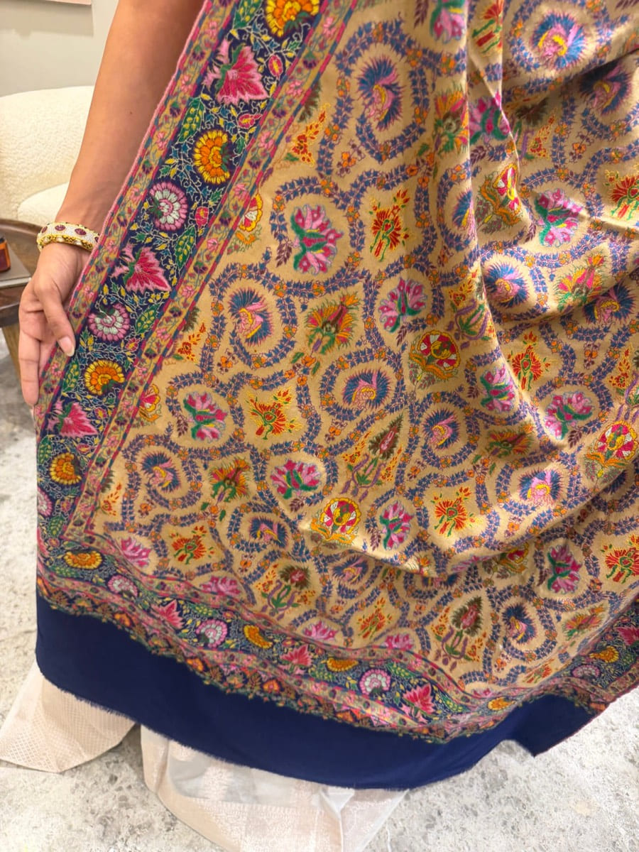 Pure Pashmina Hand Embroidered Sozni Shawl in Natural — Pashmina, Kashmir, view 6