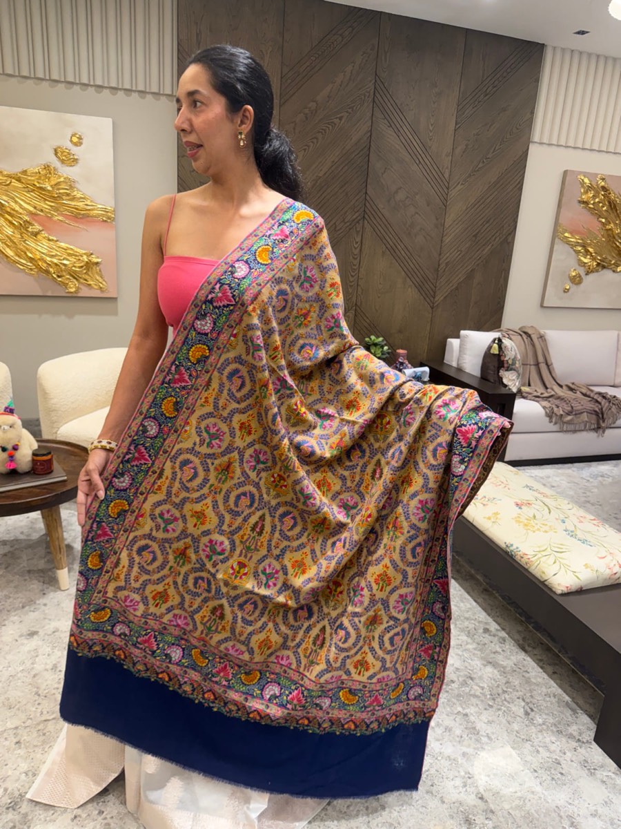 Pure Pashmina Hand Embroidered Sozni Shawl in Natural — Pashmina, Kashmir, view 7