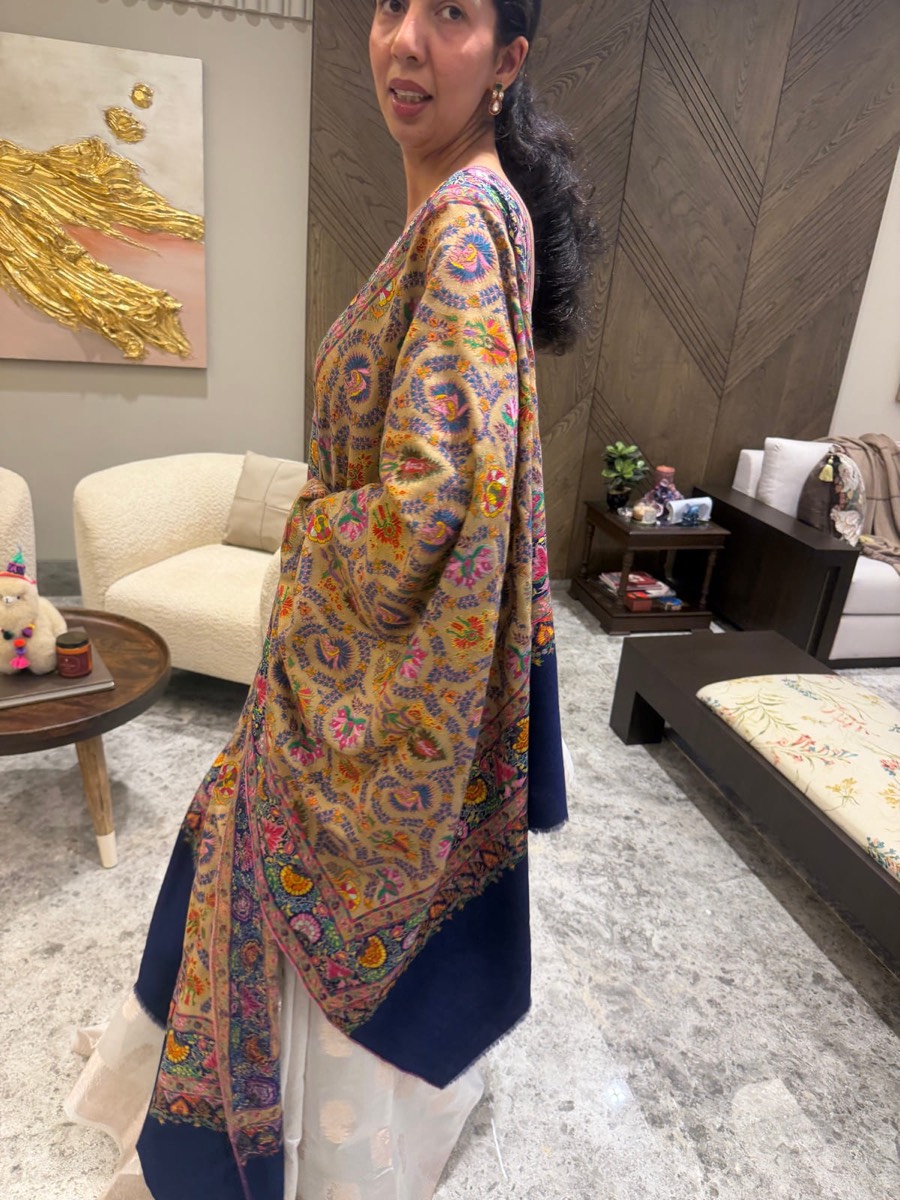 Pure Pashmina Hand Embroidered Sozni Shawl in Natural — Pashmina, Kashmir, view 9