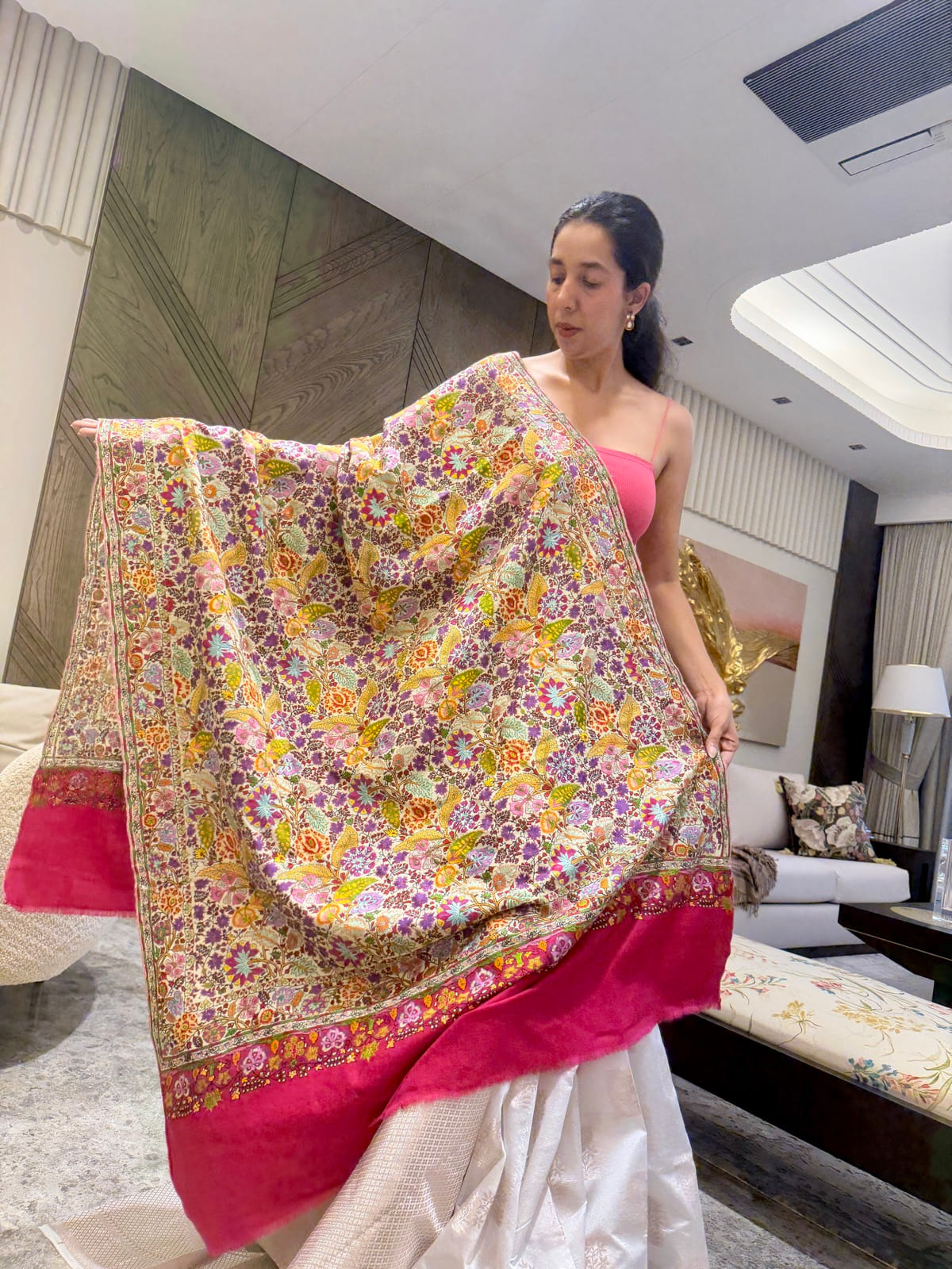 Ladies Pure Pashmina Hand Embroidered Sozni Needlework Shawl — Hand Woven, Pure Pashmina, Kashmir