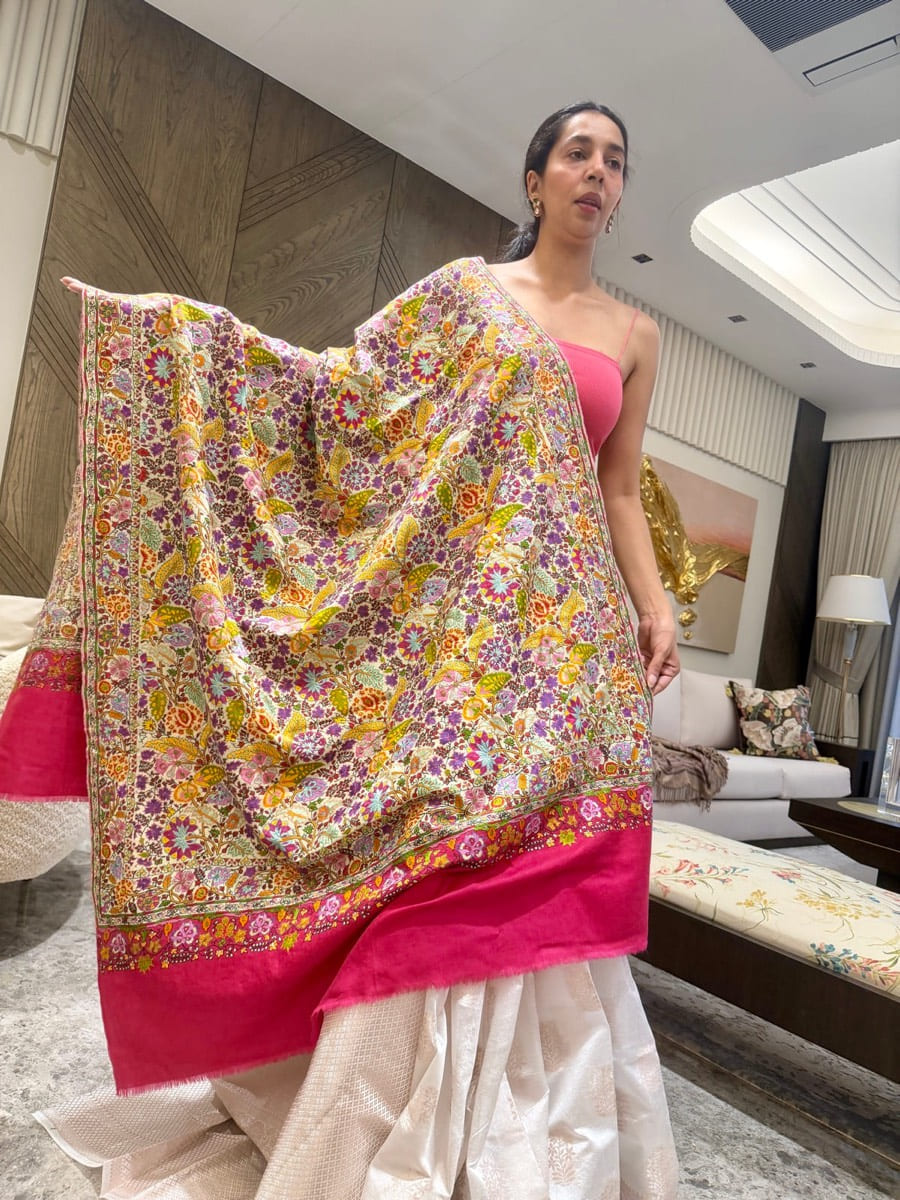 Ladies Pure Pashmina Hand Embroidered Sozni Needlework Shawl — Hand Woven, Pure Pashmina, Kashmir, view 2