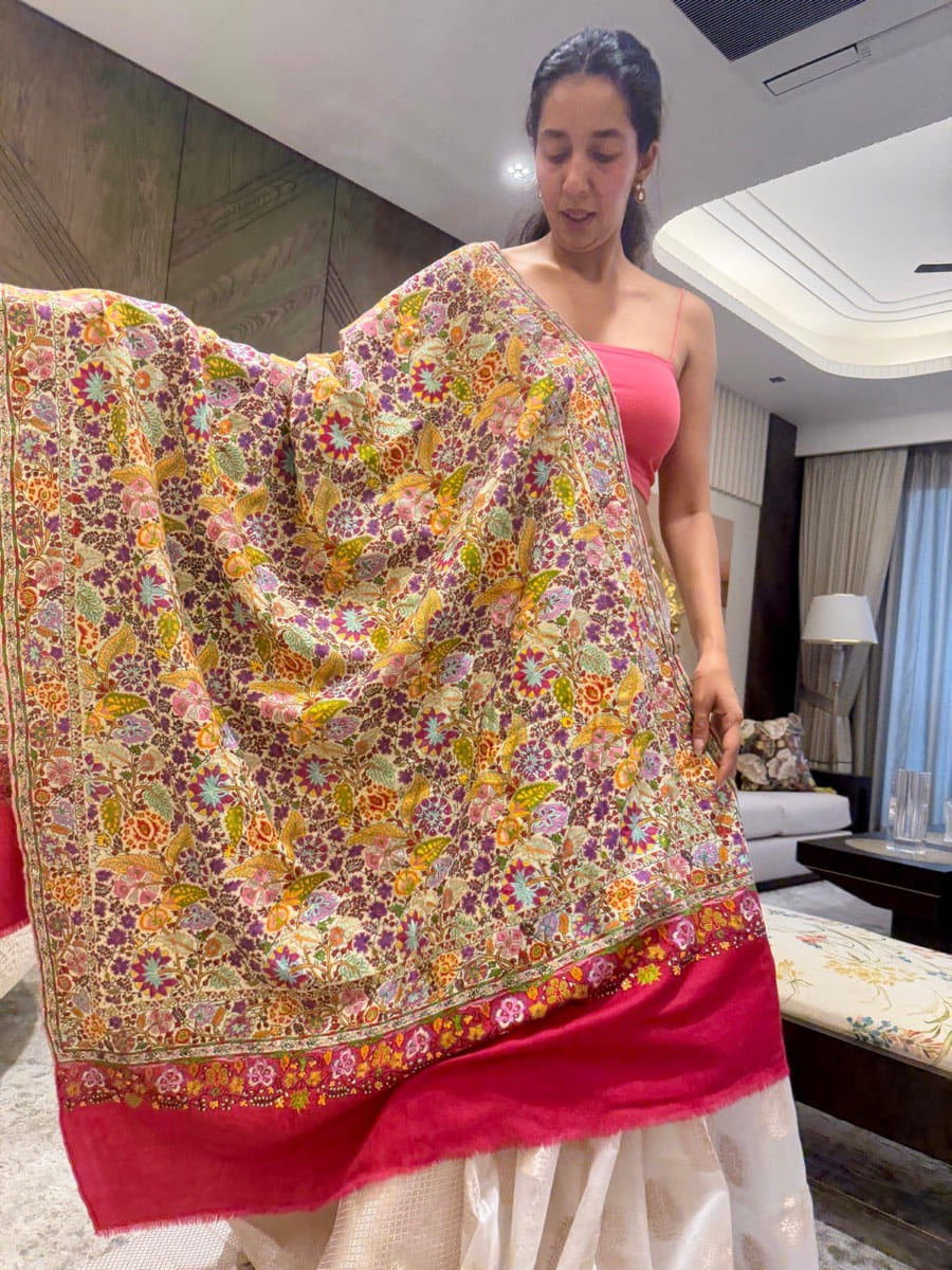 Ladies Pure Pashmina Hand Embroidered Sozni Needlework Shawl — Hand Woven, Pure Pashmina, Kashmir, view 3