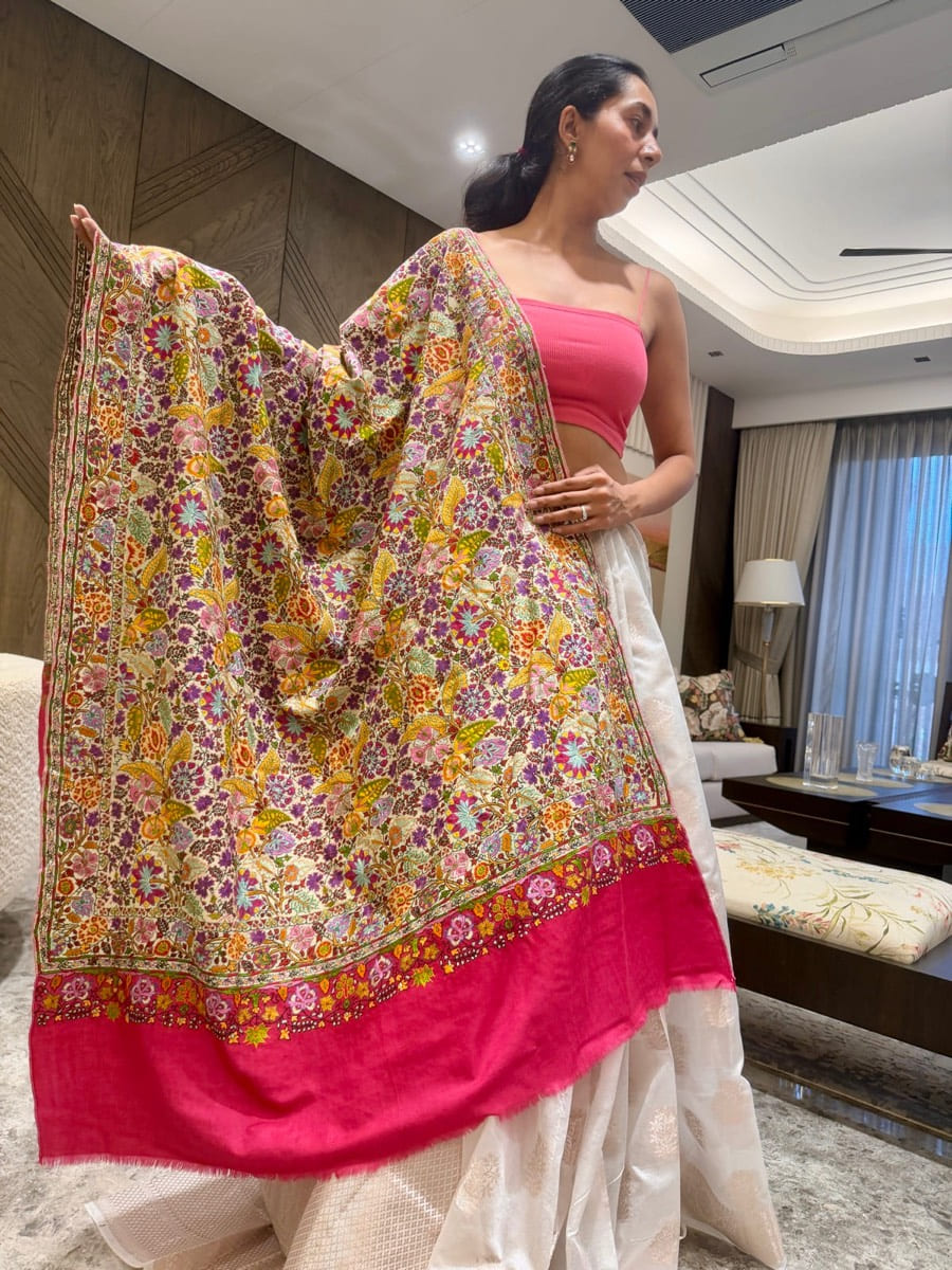 Ladies Pure Pashmina Hand Embroidered Sozni Needlework Shawl — Hand Woven, Pure Pashmina, Kashmir, view 5
