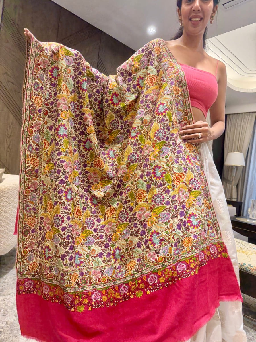 Ladies Pure Pashmina Hand Embroidered Sozni Needlework Shawl — Hand Woven, Pure Pashmina, Kashmir, view 8