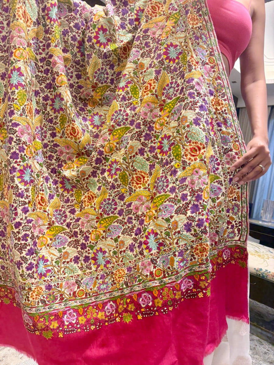 Ladies Pure Pashmina Hand Embroidered Sozni Needlework Shawl — Hand Woven, Pure Pashmina, Kashmir, view 9