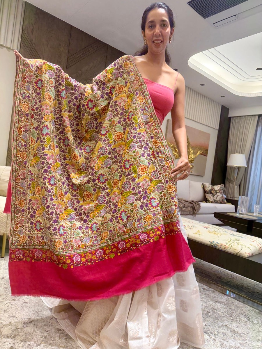 Ladies Pure Pashmina Hand Embroidered Sozni Needlework Shawl — Hand Woven, Pure Pashmina, Kashmir, view 10