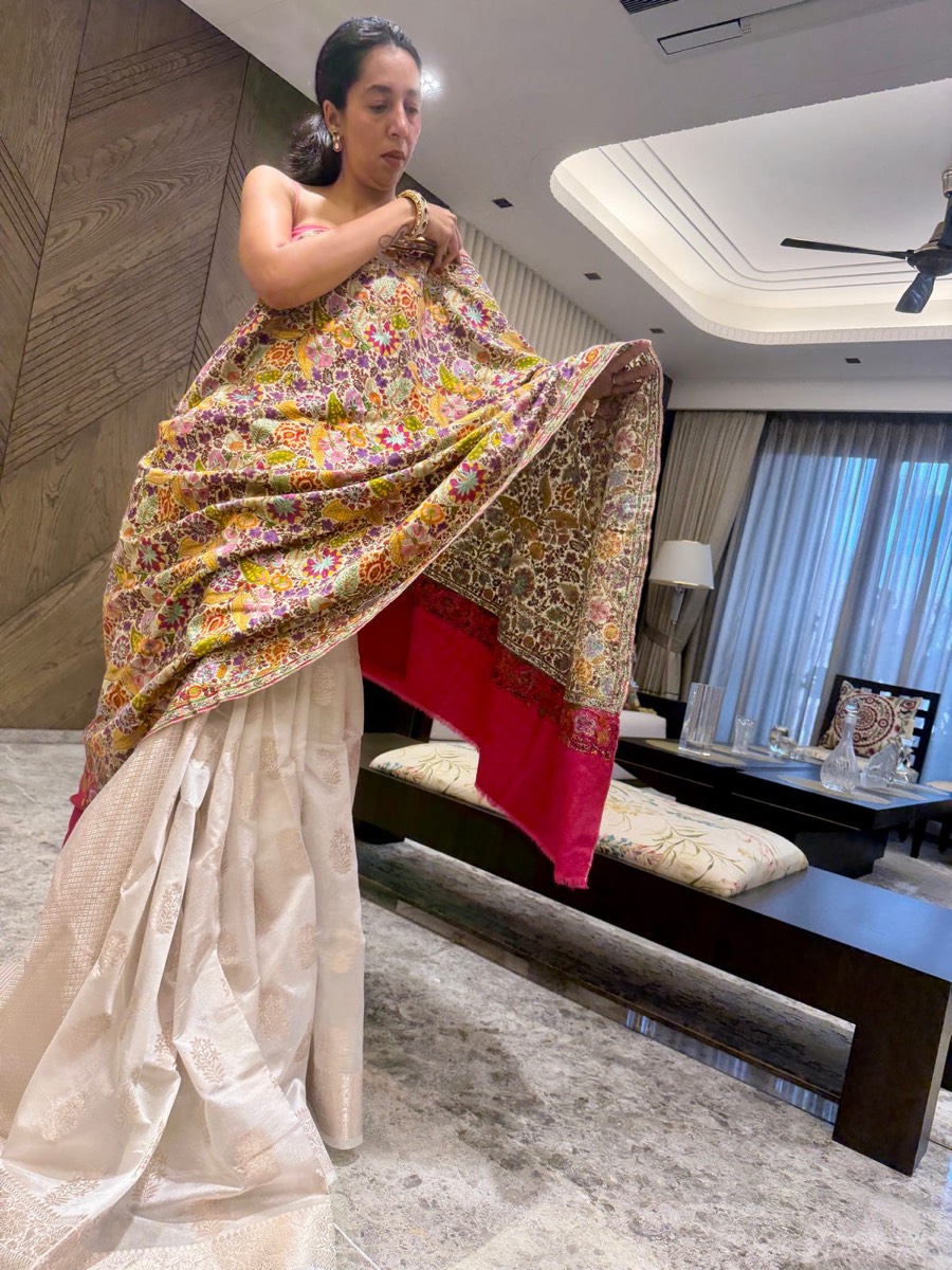 Ladies Pure Pashmina Hand Embroidered Sozni Needlework Shawl — Hand Woven, Pure Pashmina, Kashmir, view 12