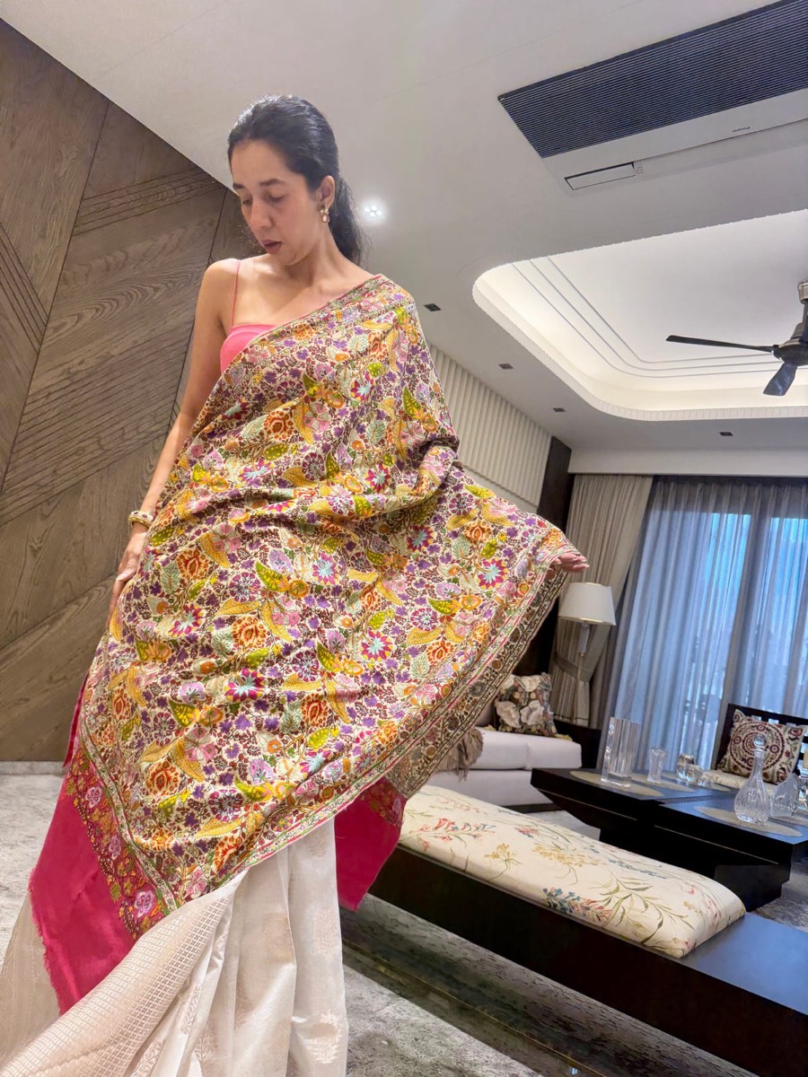 Ladies Pure Pashmina Hand Embroidered Sozni Needlework Shawl — Hand Woven, Pure Pashmina, Kashmir, view 13