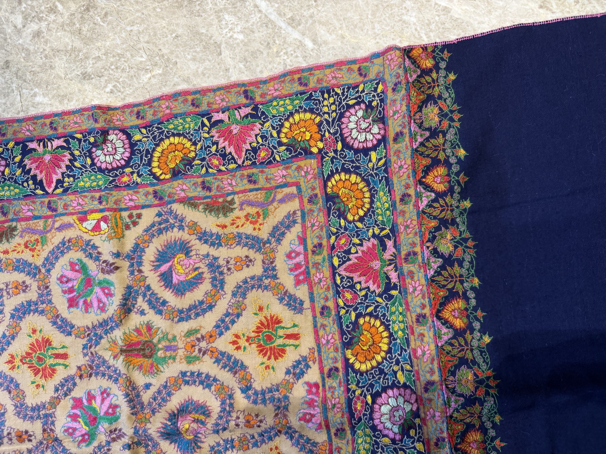 Pure Pashmina Hand Embroidered Sozni Shawl in Natural — Pashmina, Kashmir, view 5