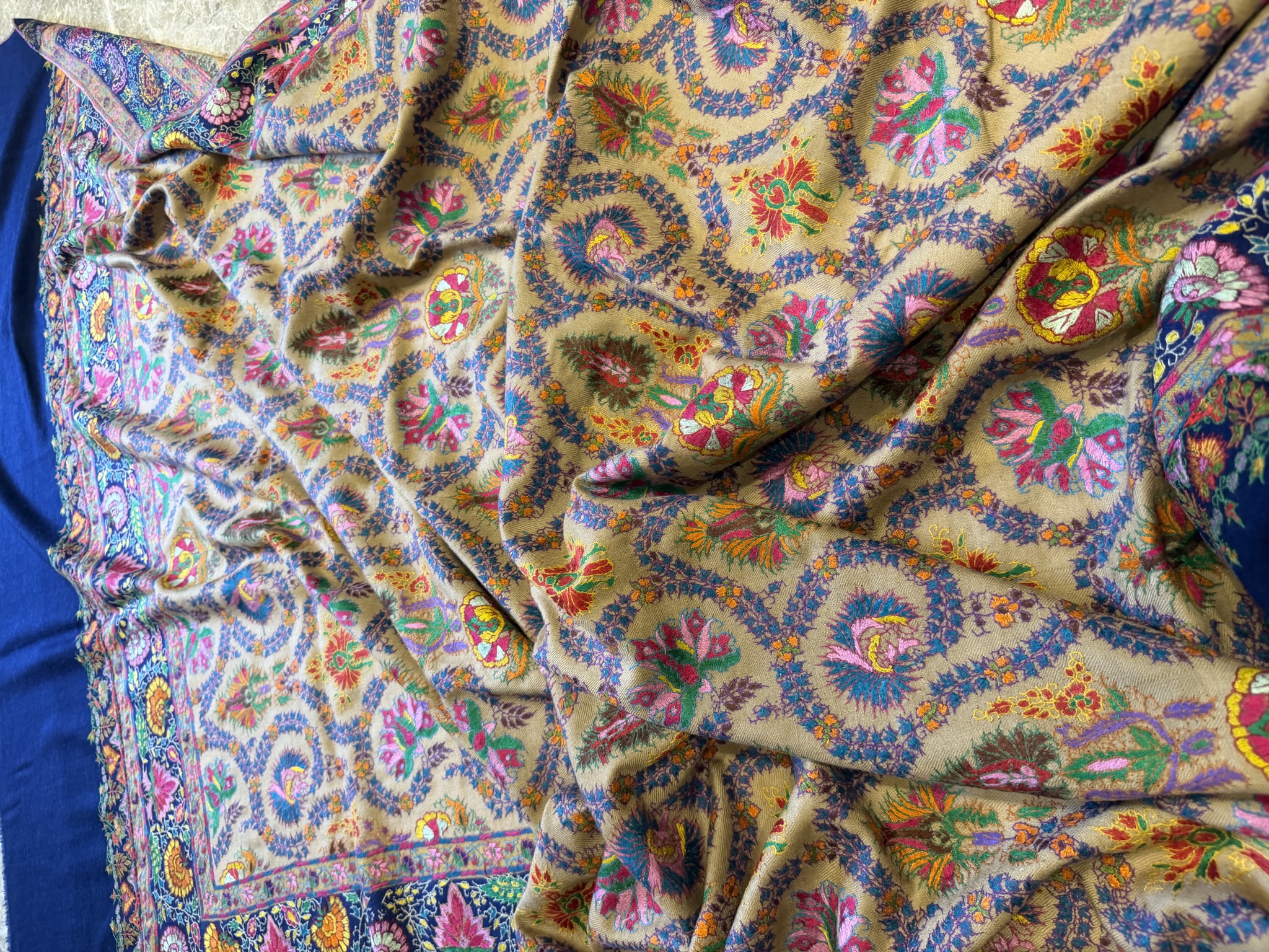 Pure Pashmina Hand Embroidered Sozni Shawl in Natural — Pashmina, Kashmir, view 7