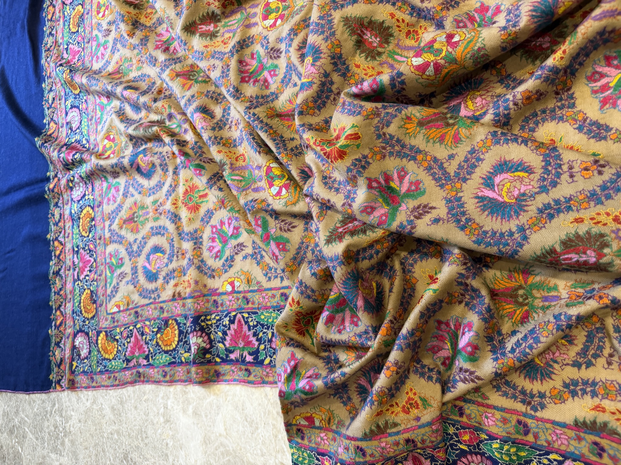 Pure Pashmina Hand Embroidered Sozni Shawl in Natural — Pashmina, Kashmir, view 8