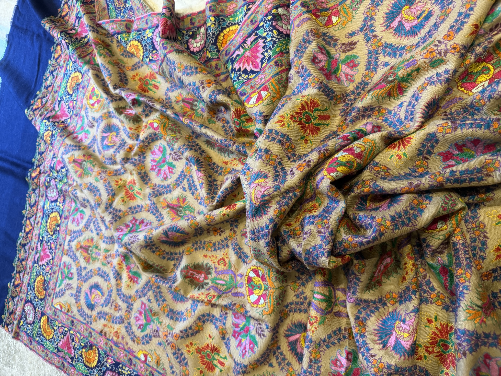 Pure Pashmina Hand Embroidered Sozni Shawl in Natural — Pashmina, Kashmir, view 9