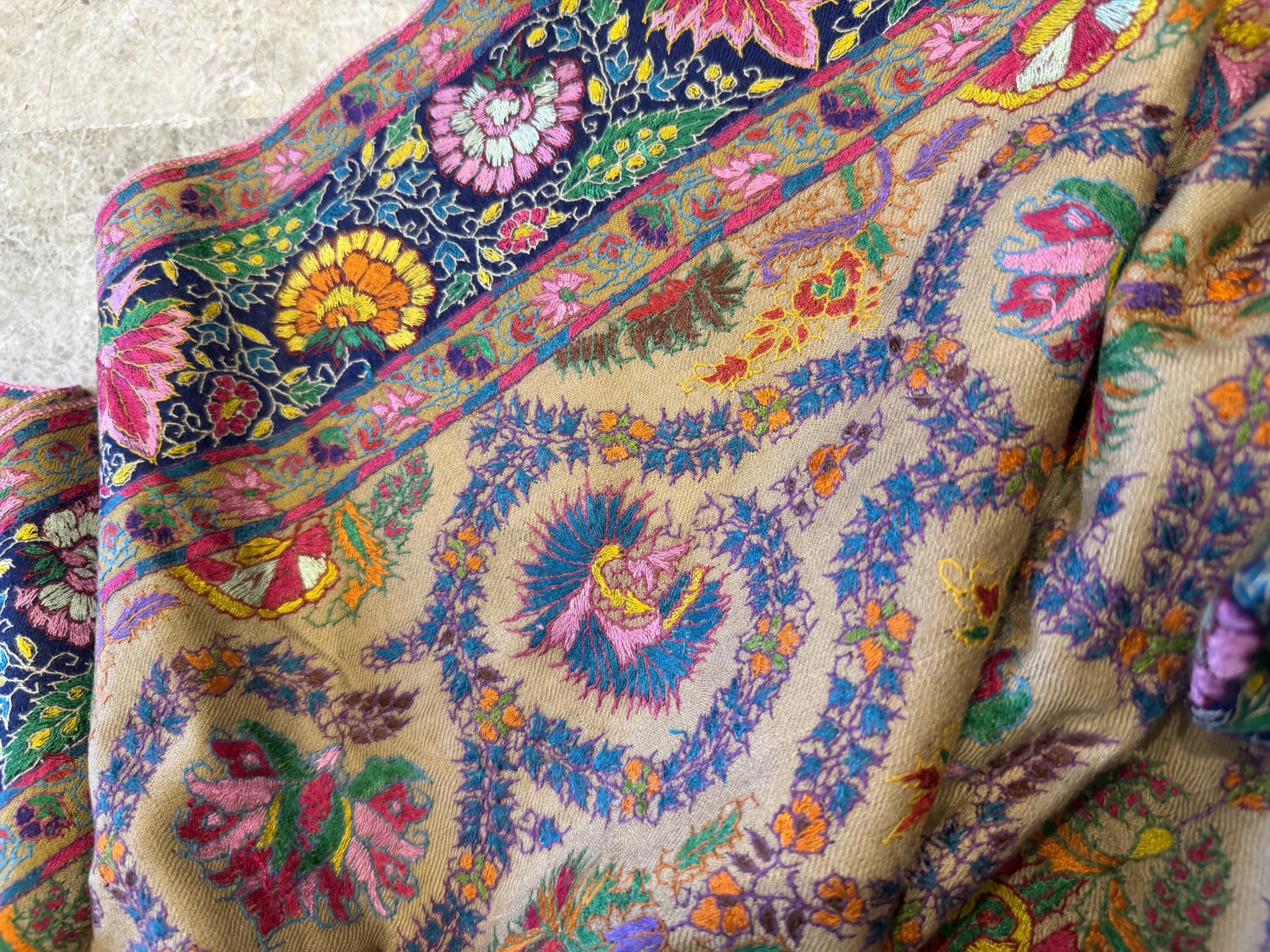 Pure Pashmina Hand Embroidered Sozni Shawl in Natural — Pashmina, Kashmir, view 10